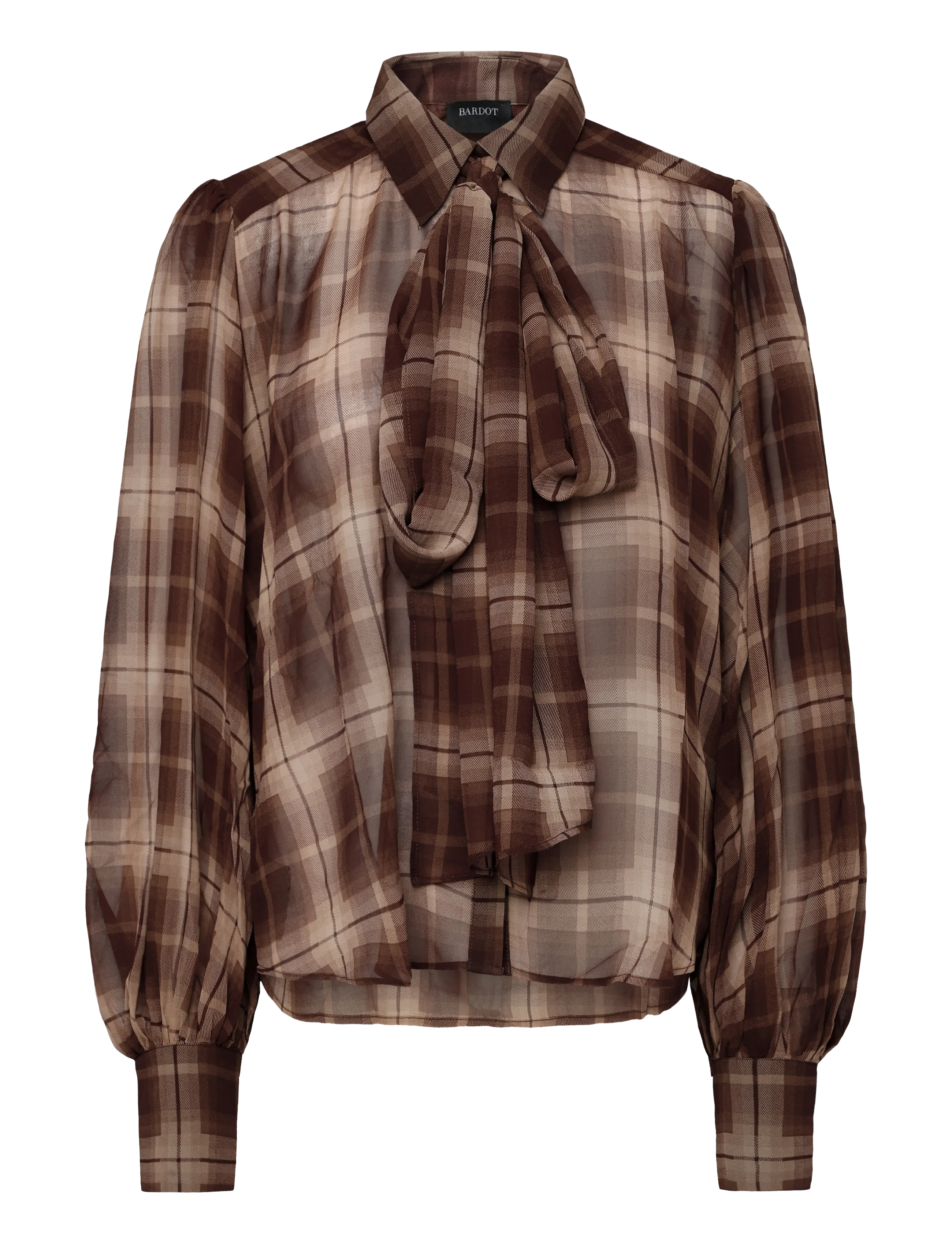 Bardot CECILE NECK TIE SHIRT - Riided - BROWN CHCK / brown