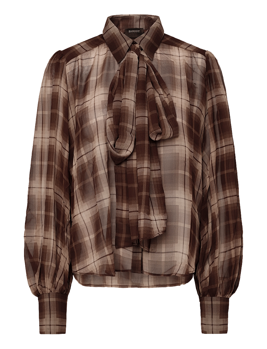 Bardot - CECILE NECK TIE SHIRT - long sleeved blouses - brown chck - 0