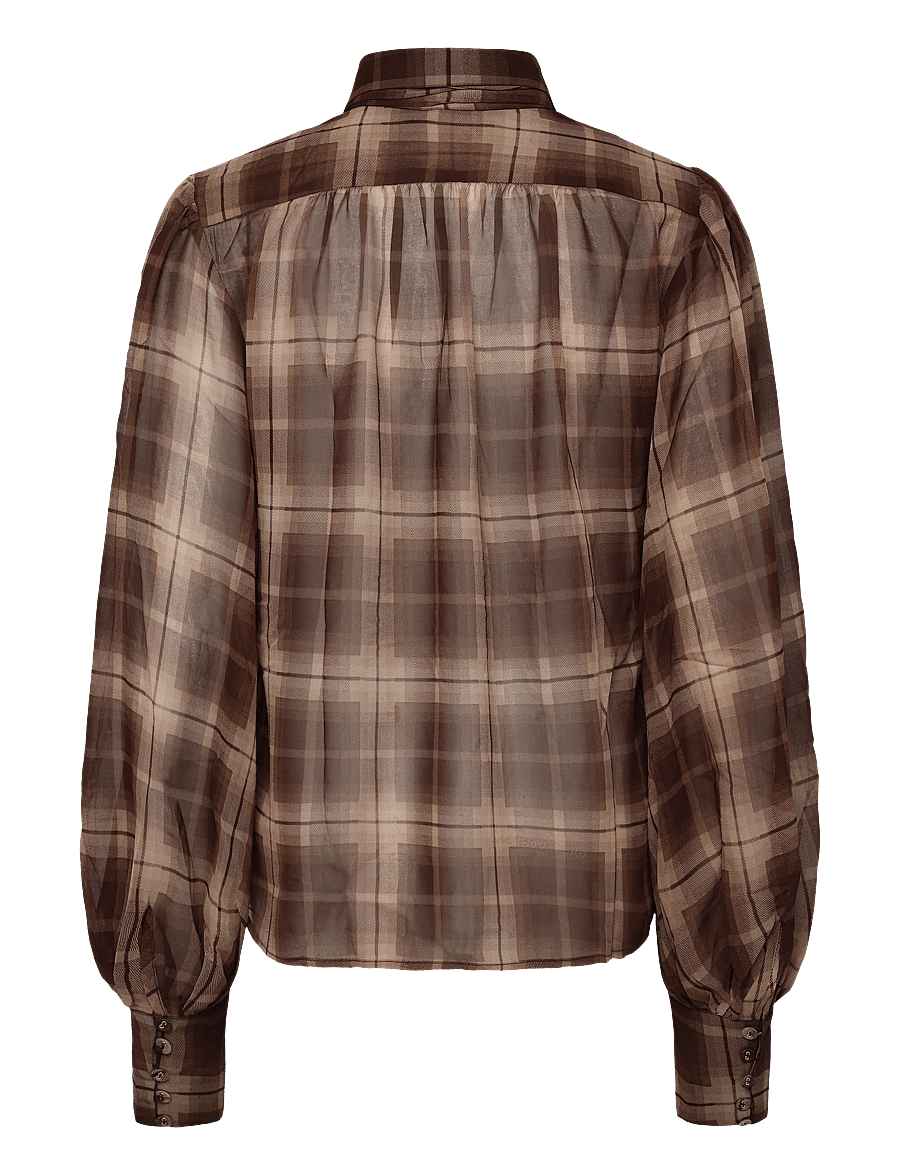 Bardot - CECILE NECK TIE SHIRT - long sleeved blouses - brown chck - 1