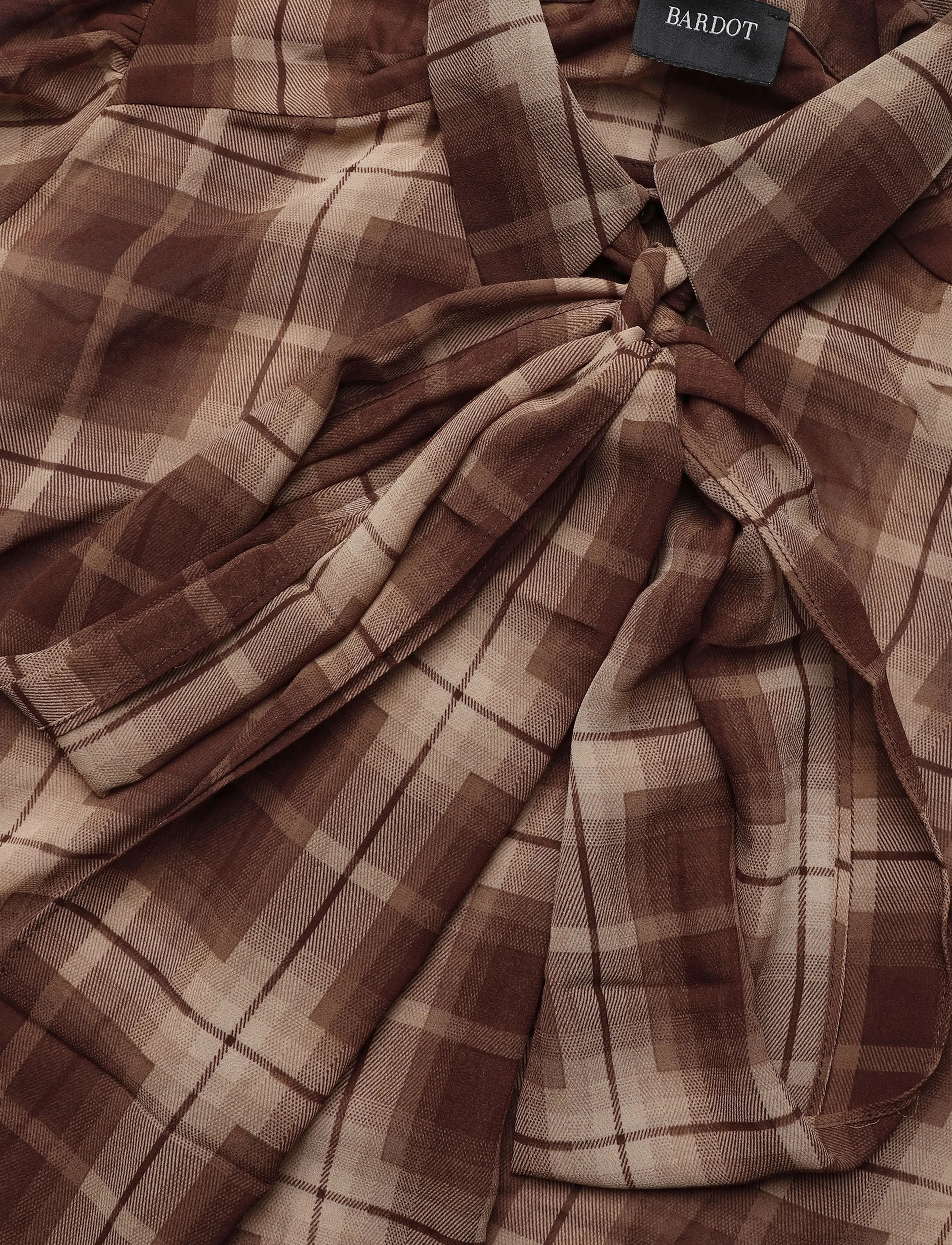 Bardot - CECILE NECK TIE SHIRT - long sleeved blouses - brown chck - 2