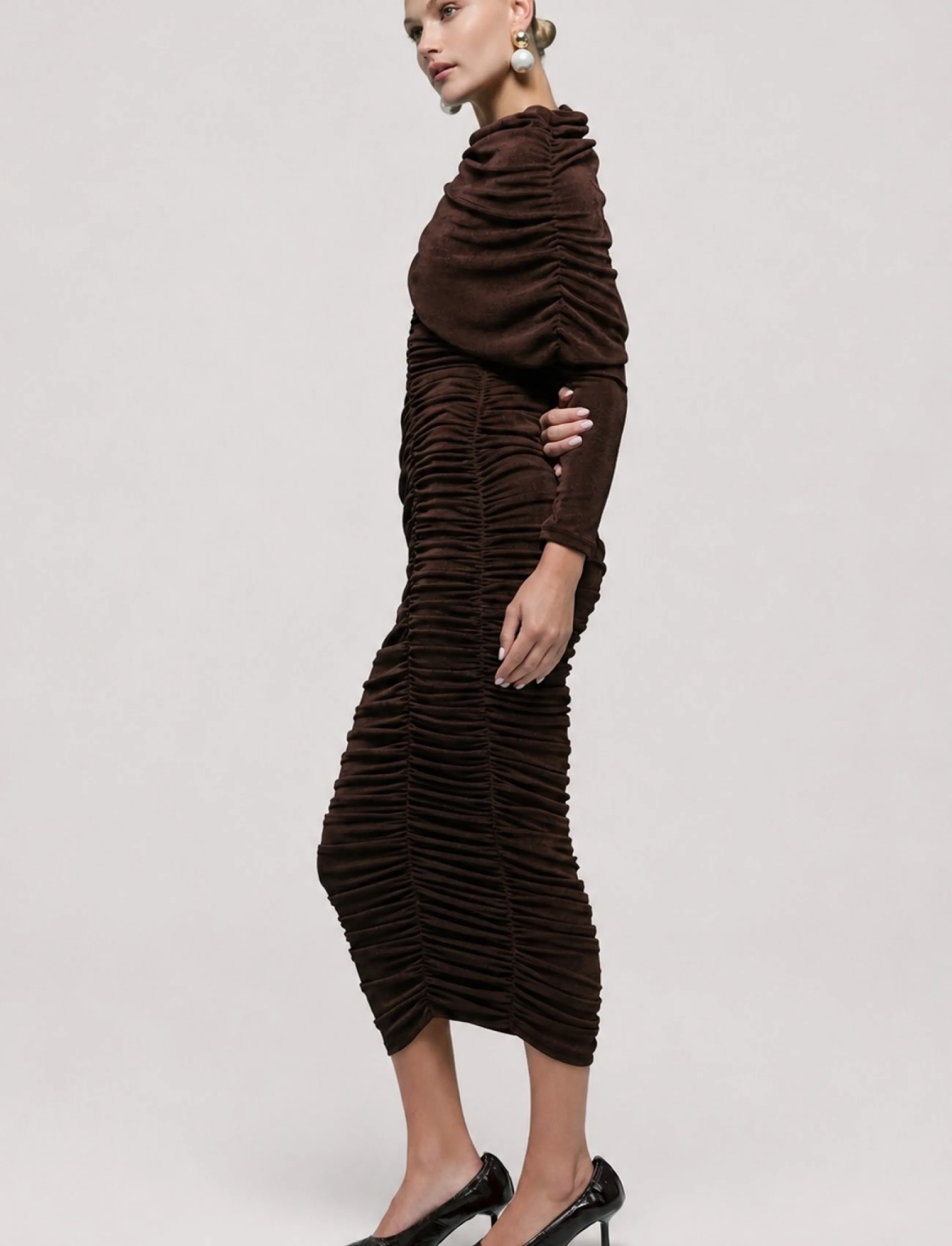 Bardot MELINA GATHERED MIDI DRESS - Tøj - CHOCOLATE / brown