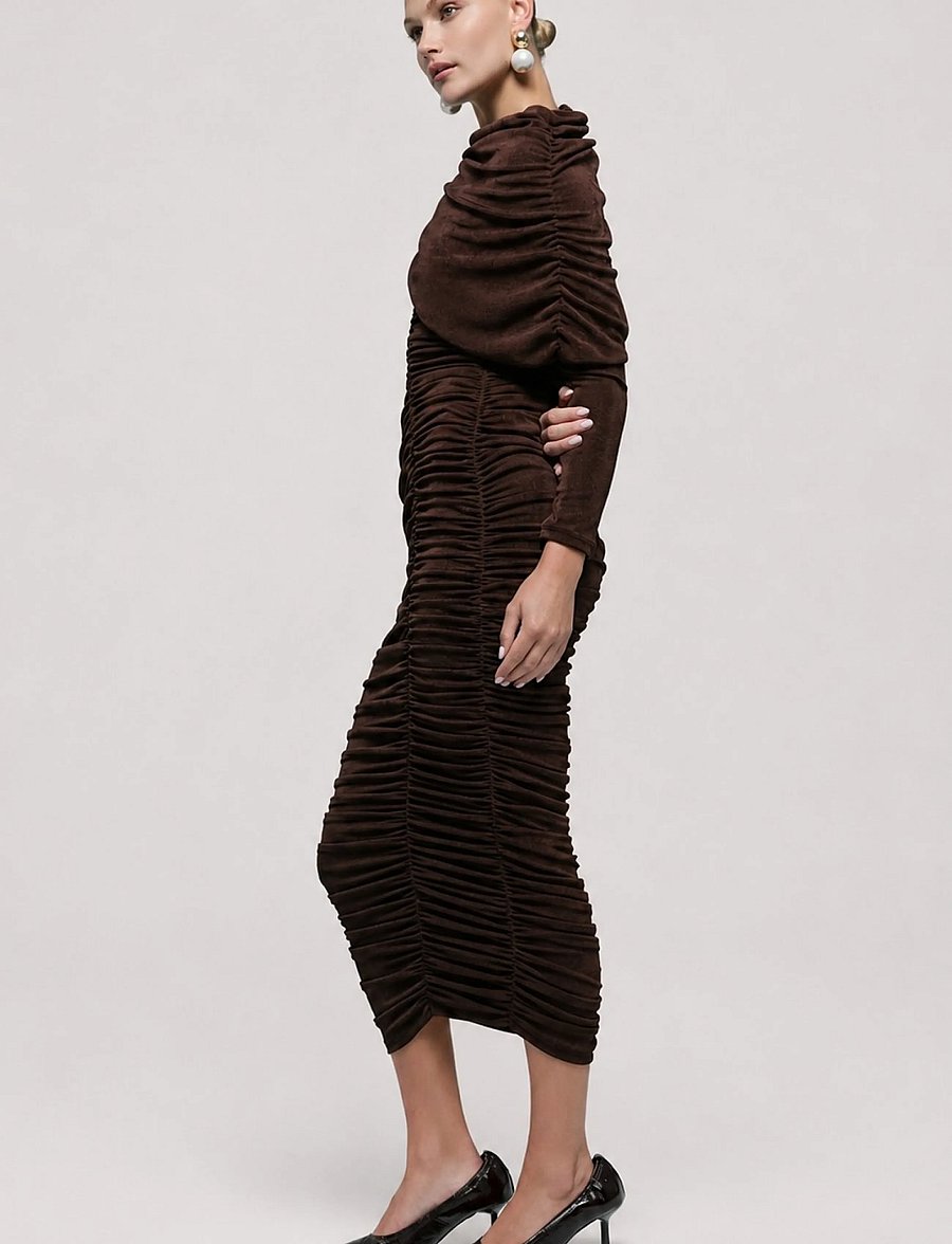 Bardot - MELINA GATHERED MIDI DRESS - stramme kjoler - chocolate - 0