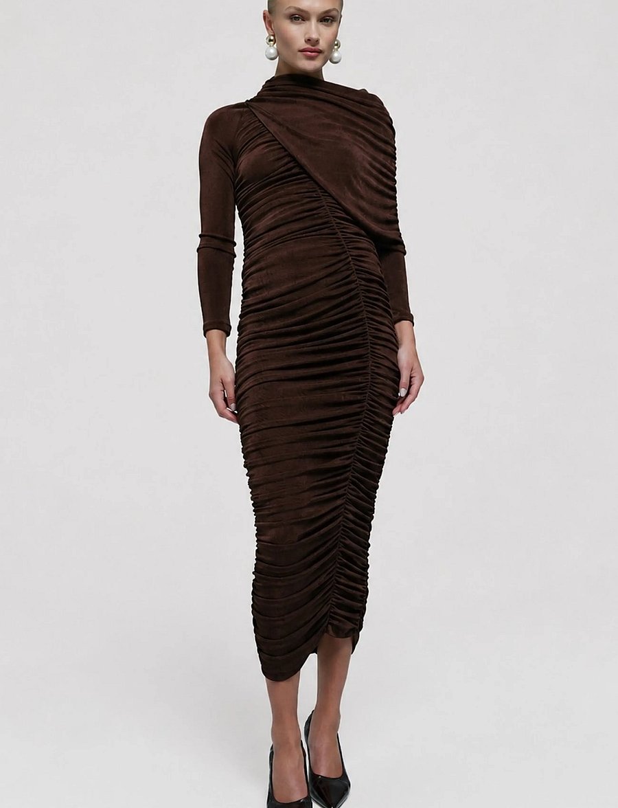 Bardot - MELINA GATHERED MIDI DRESS - stramme kjoler - chocolate - 3