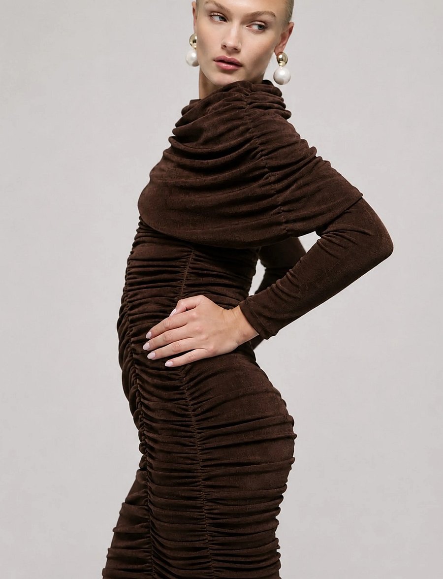 Bardot - MELINA GATHERED MIDI DRESS - stramme kjoler - chocolate - 4