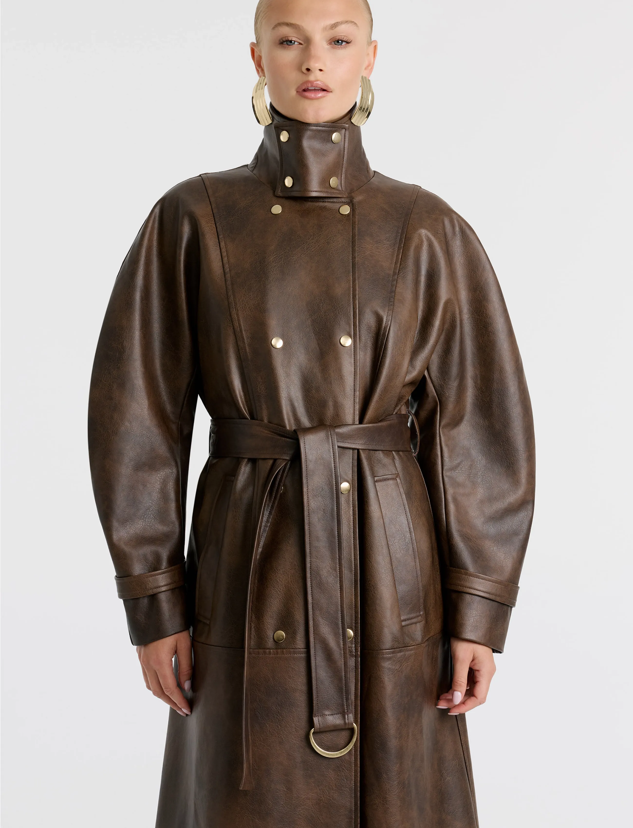 Bardot MILANA VEGAN LEATHER TRENCH - Jacken & Mäntel - DARK CHOCO / brown