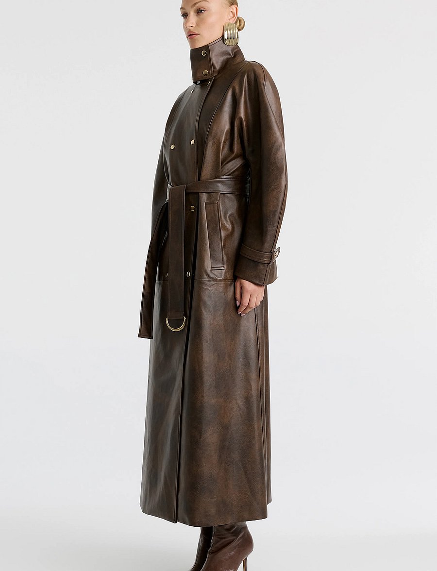 Bardot - MILANA VEGAN LEATHER TRENCH - trenchcoats - dark choco - 5