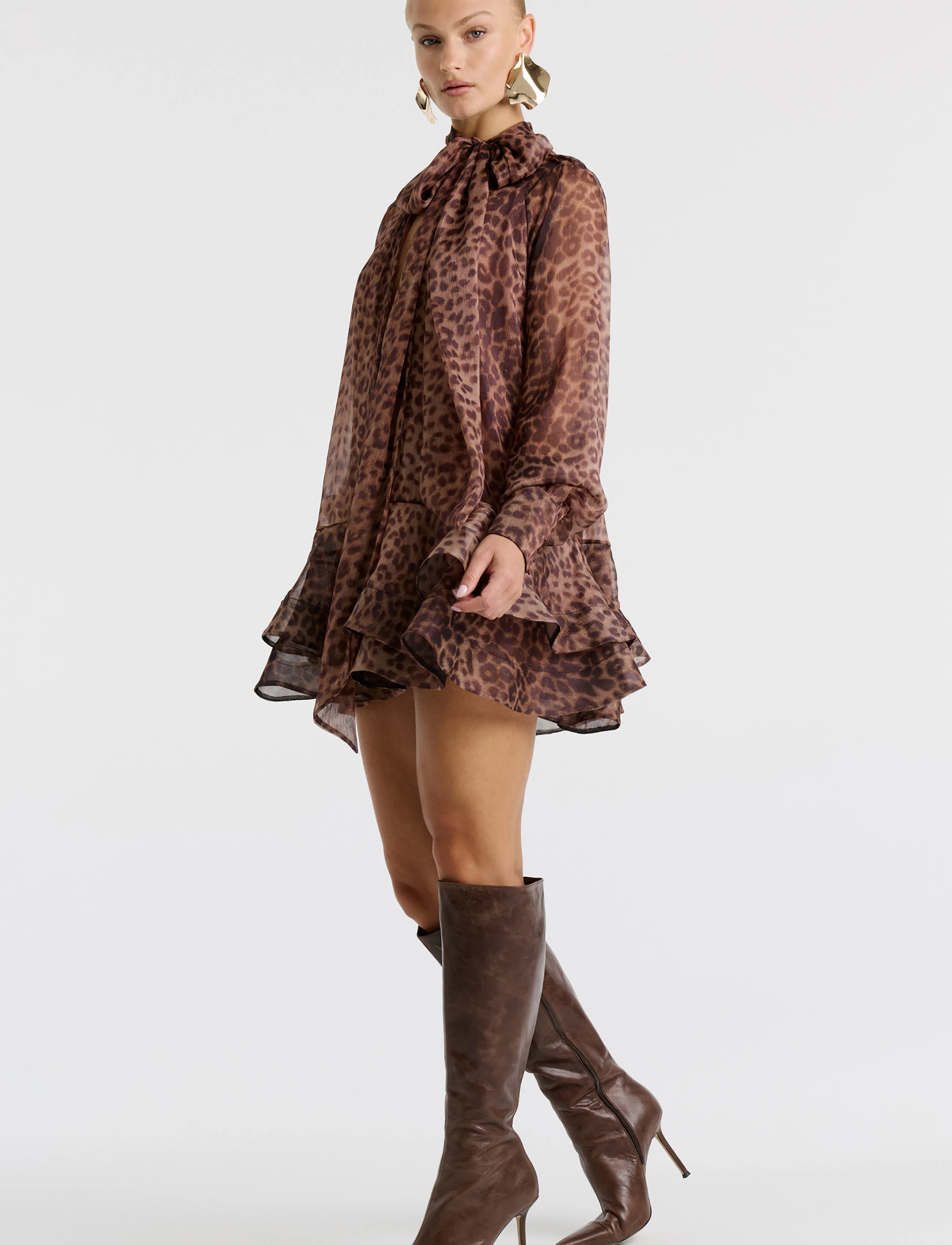 Bardot ADRIE BABYDOLL MINI DRESS - Colours of the season - LEOPARD / brown