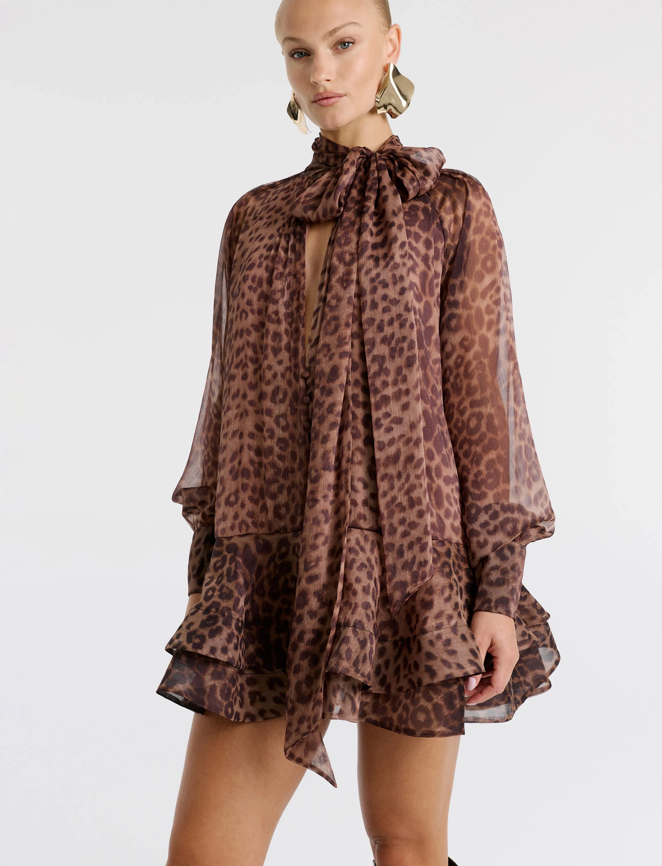 Bardot - ADRIE BABYDOLL MINI DRESS - leopard - 5