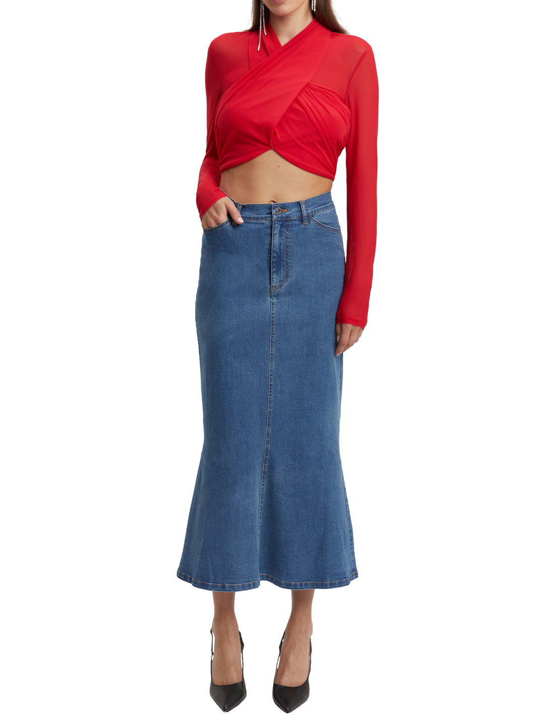 Denim midi skirts sales online