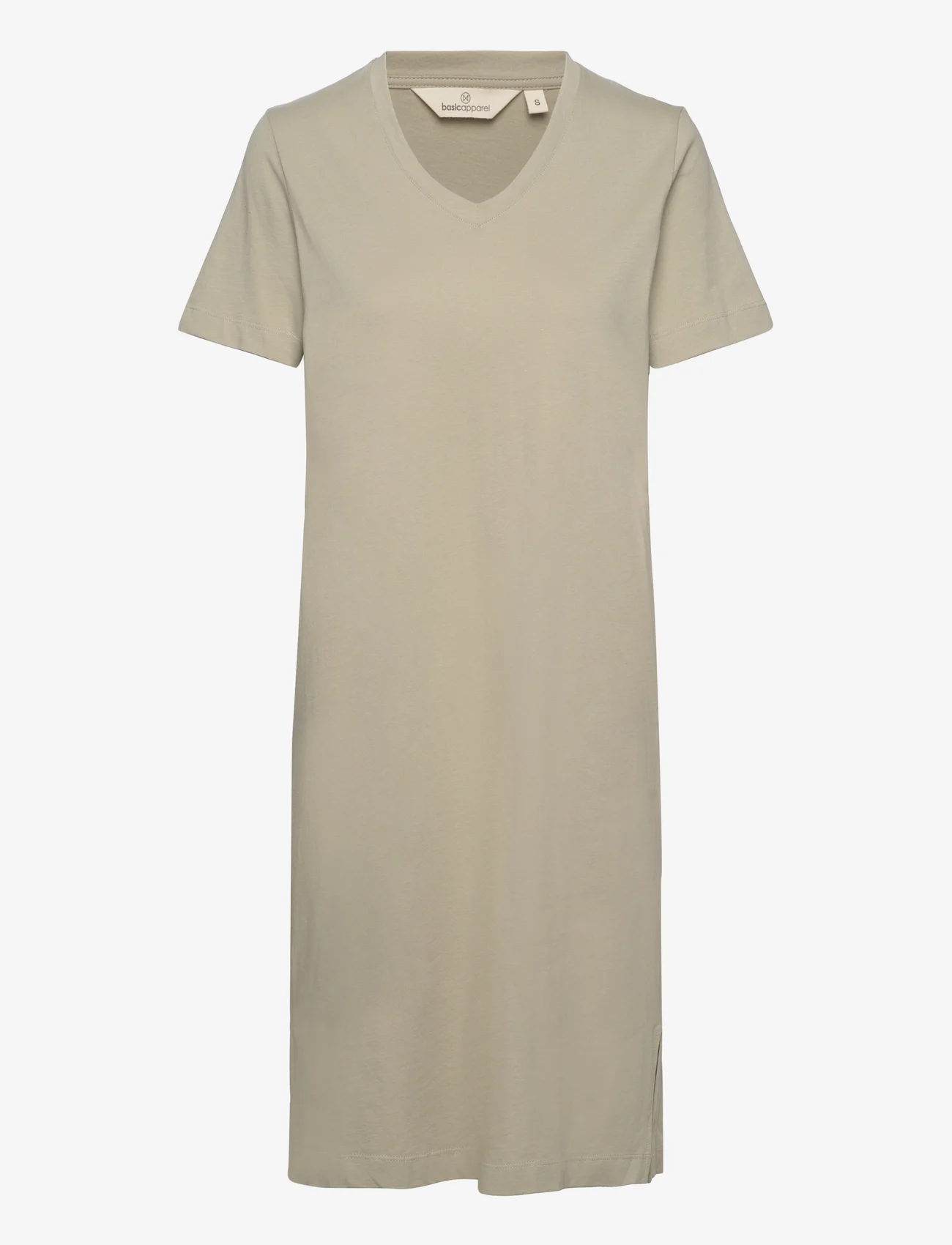 Basic Apparel - Rebekka Tee Dress V. Neck GOTS - zemākās cenas - moss gray - 0