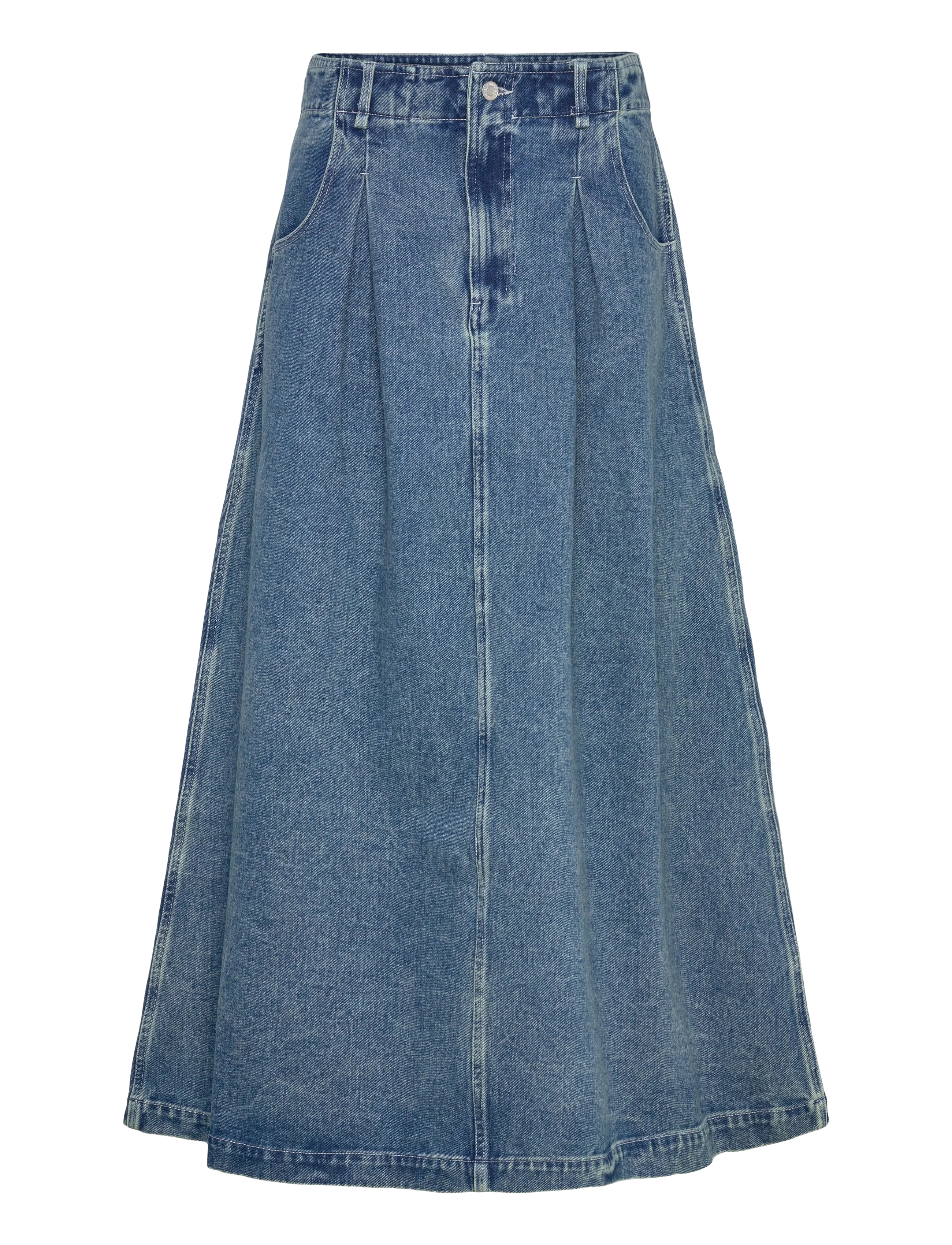 BECH Long Denim Skirt, Kvinder, Plisseret Maxi Denim Nederdel, Blå, Str: L