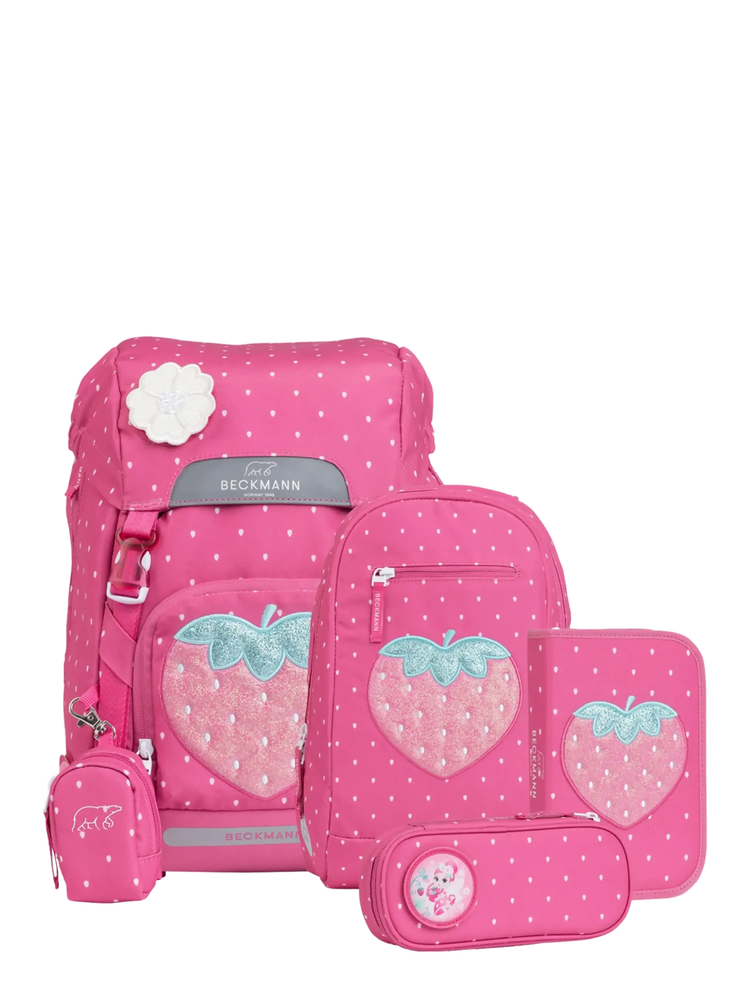 Beckmann Norway Classic Set, Strawberry, Børn, Jordbær Skoletaske Sæt, Pink, Str: ONE SIZE
