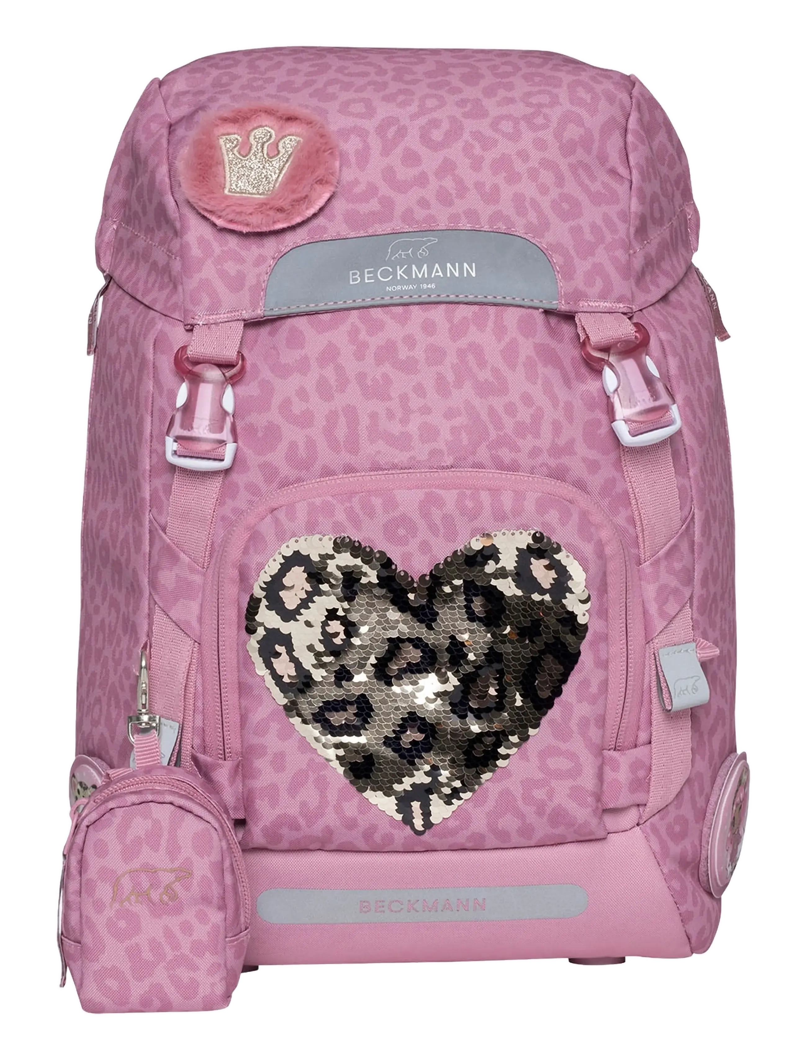 Beckmann Norway Classic 22L Furry, Børn, Børne Leopardprint Skoletaske, Pink, Str: ONE SIZE