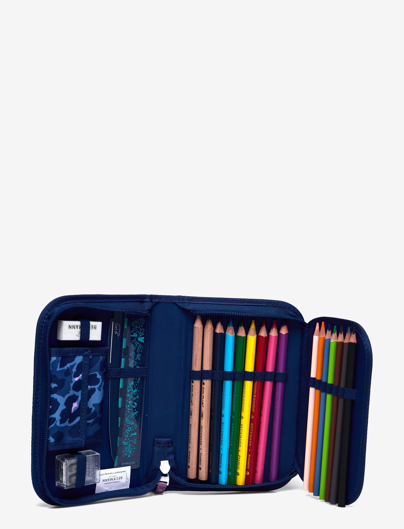 Beckmann Norway - Single section pencil case with content, Cheeta - pinalid - dark blue - 1