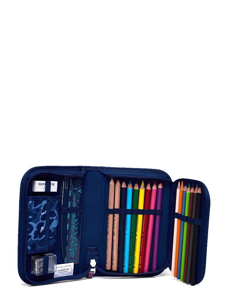 Beckmann Norway - Single section pencil case with content, Cheeta - pinalid - dark blue - 1