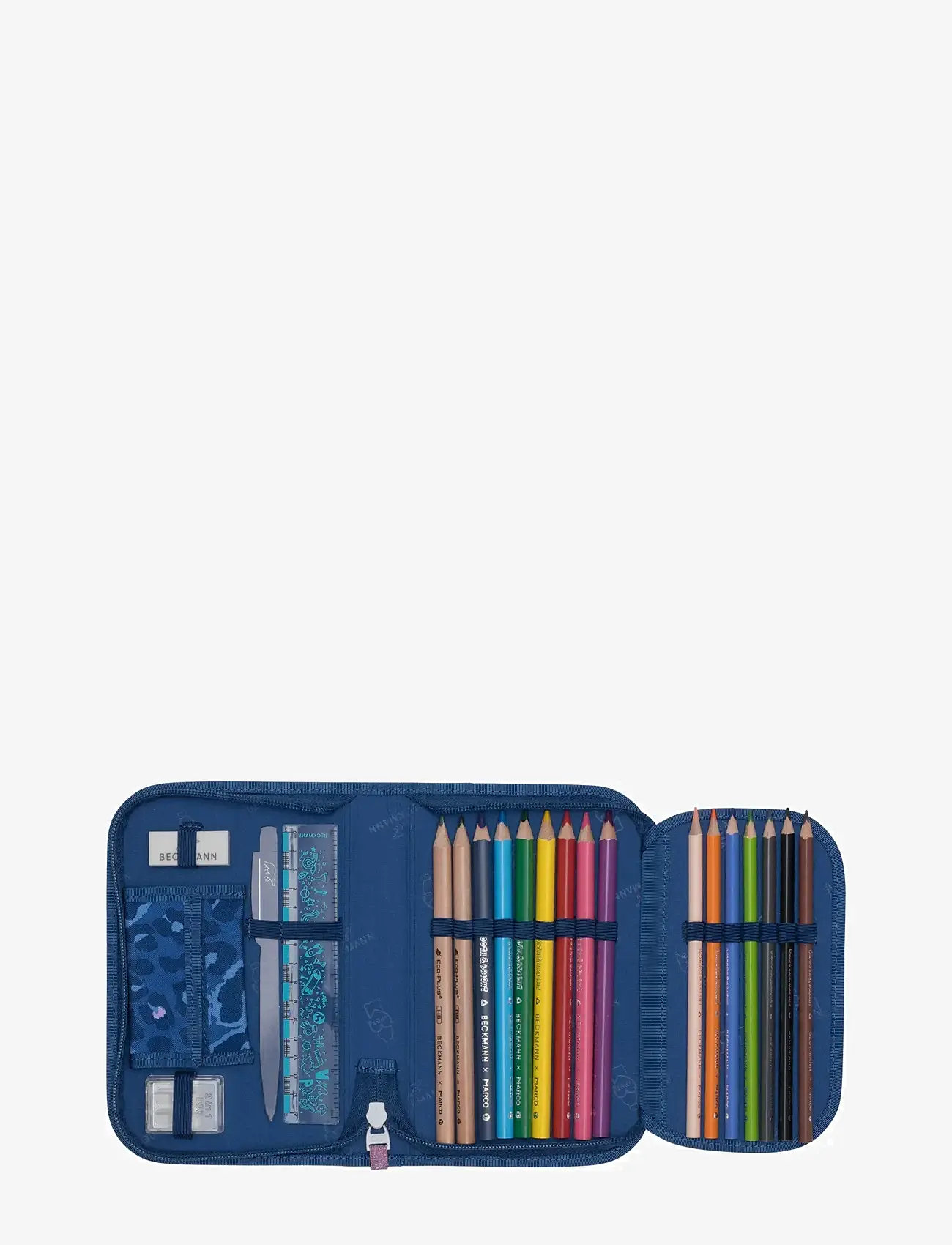 Beckmann Norway - Single section pencil case with content, Cheeta - pinalid - dark blue - 2