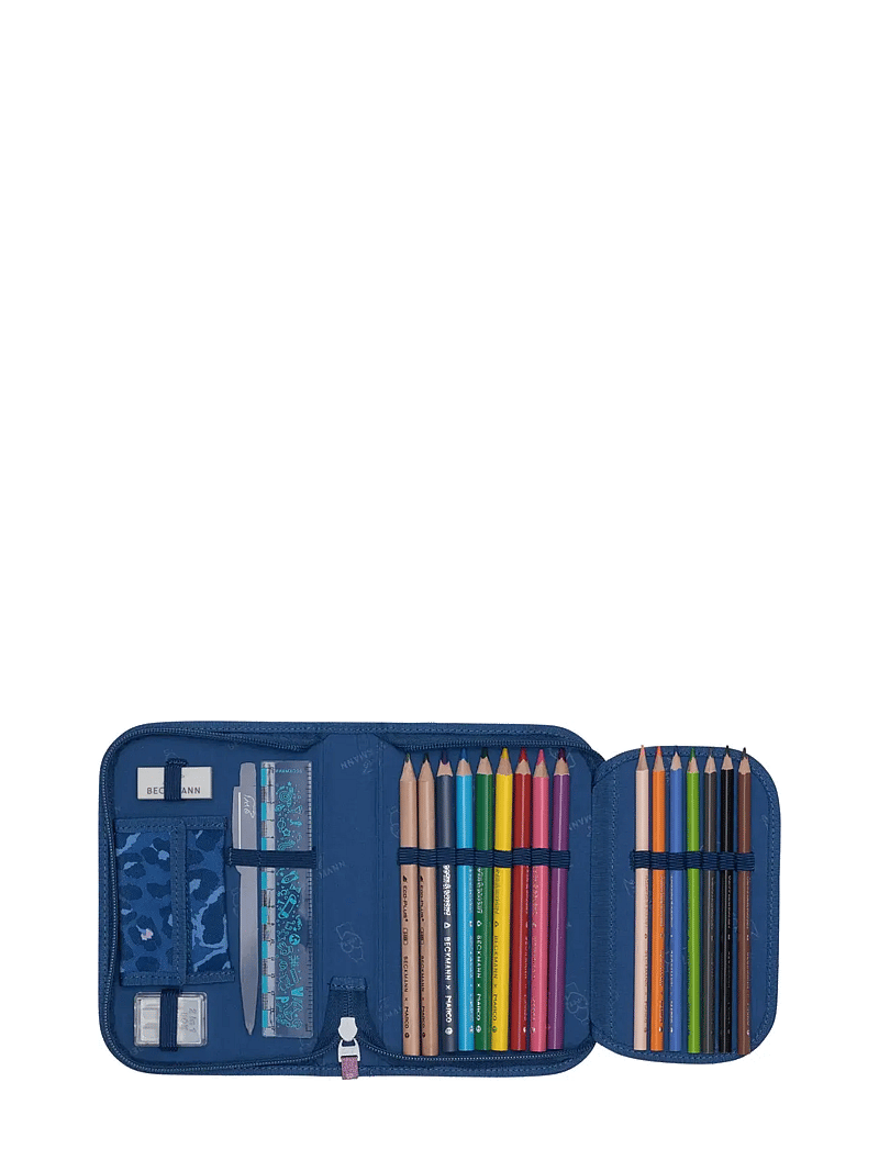 Beckmann Norway - Single section pencil case with content, Cheeta - pinalid - dark blue - 2