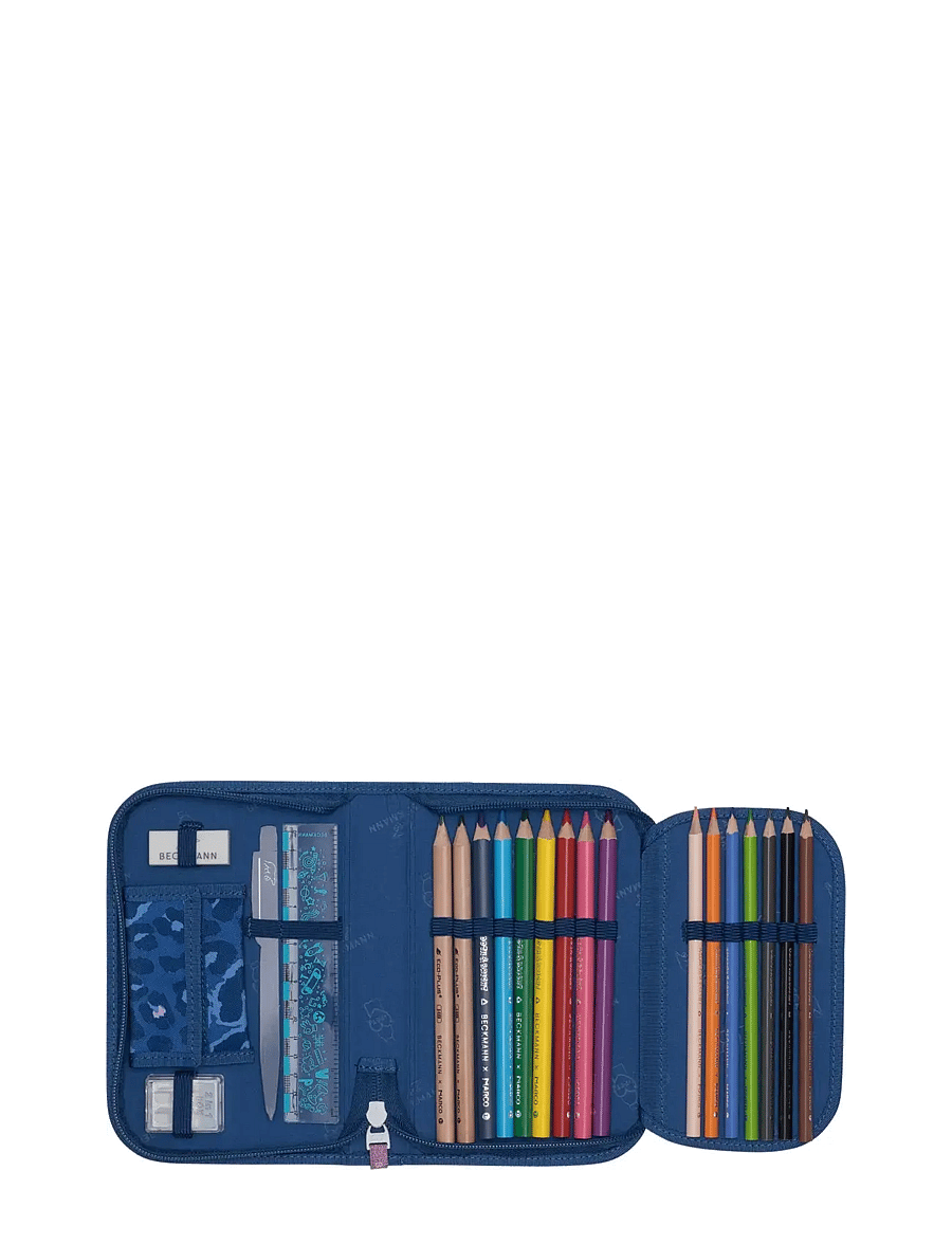 Beckmann Norway - Single section pencil case with content, Cheeta - pennal - dark blue - 2
