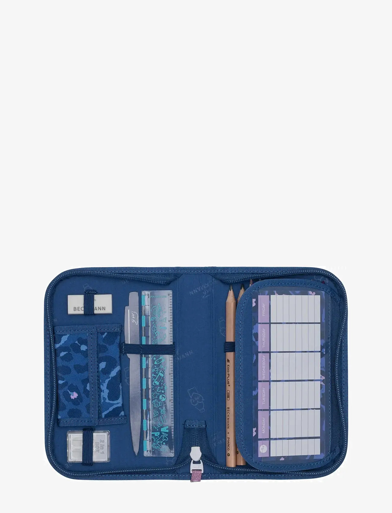 Beckmann Norway - Single section pencil case with content, Cheeta - pinalid - dark blue - 3