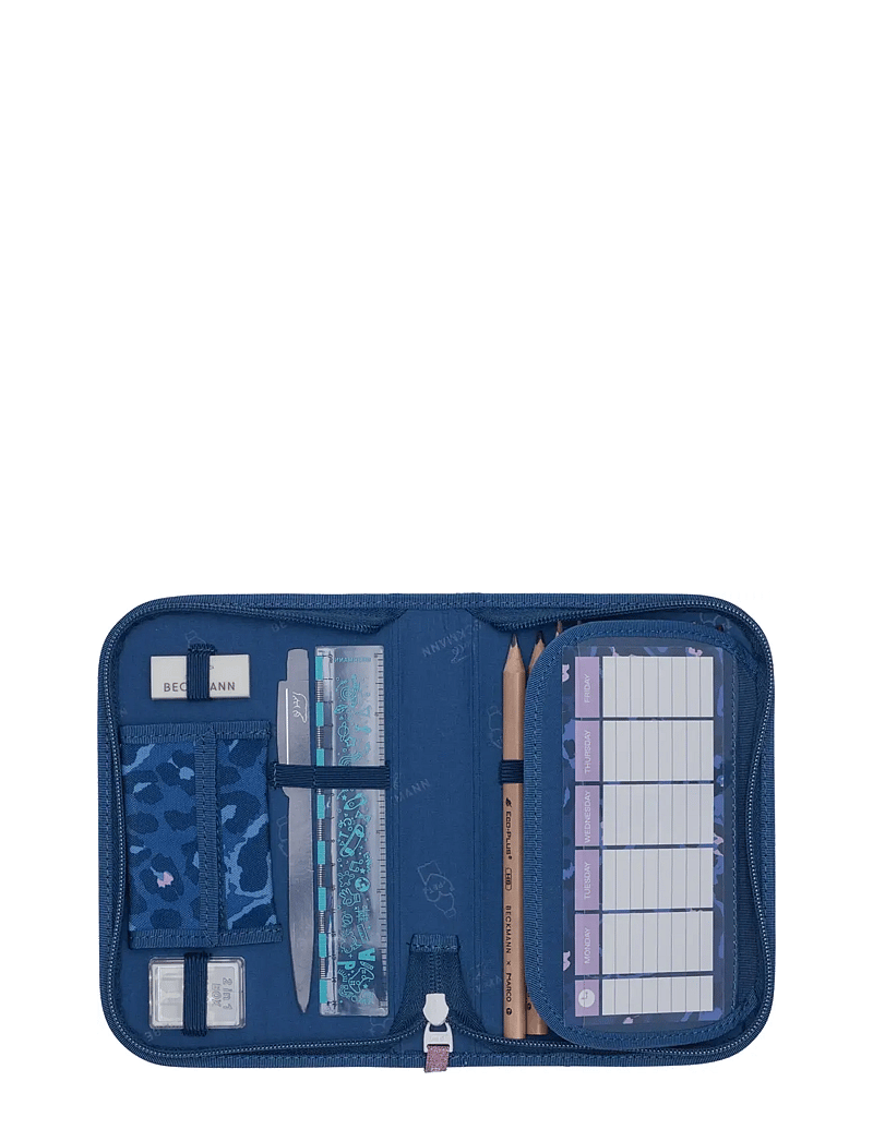 Beckmann Norway - Single section pencil case with content, Cheeta - pinalid - dark blue - 3