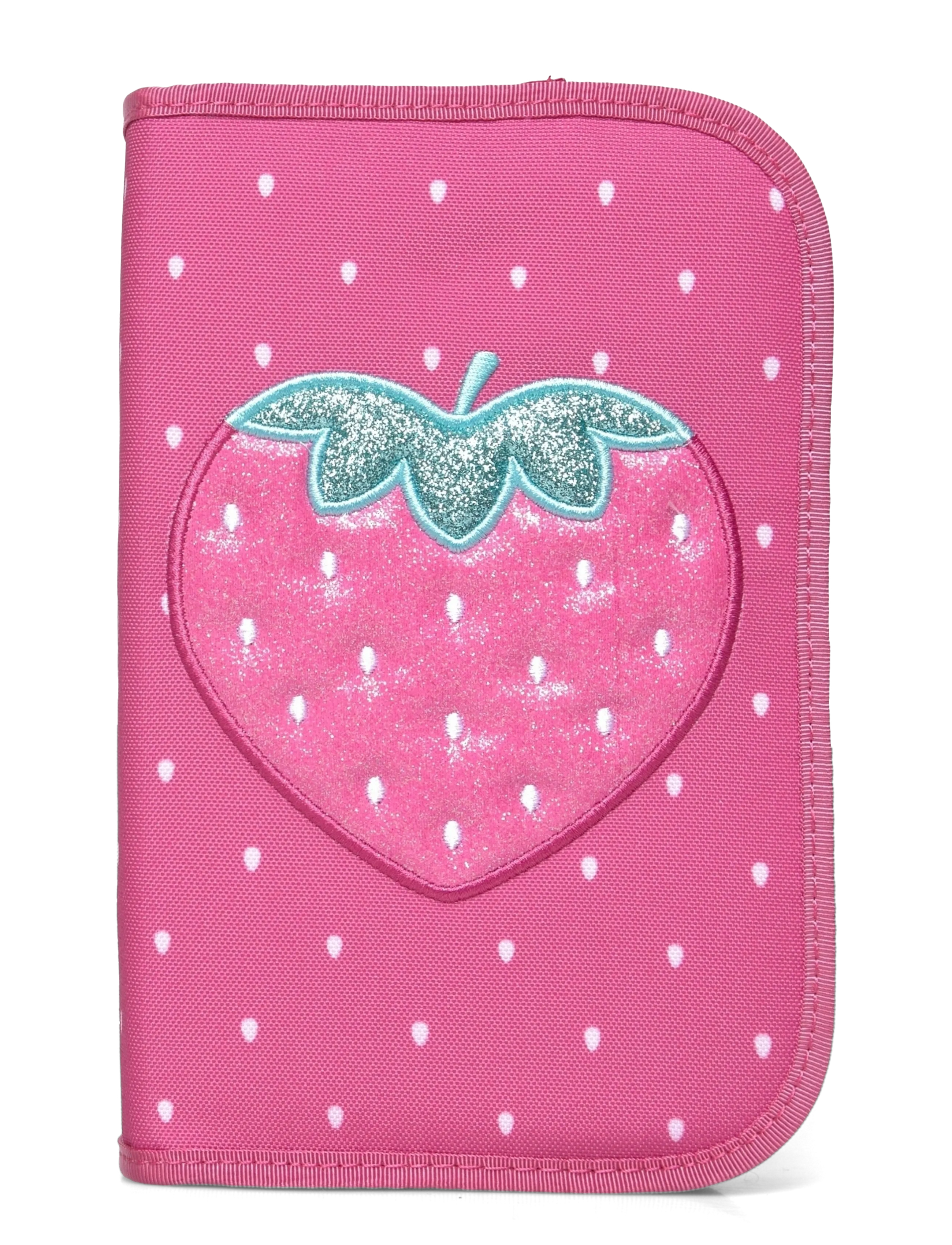 Single section pencil case with content, Strawberry - PINK