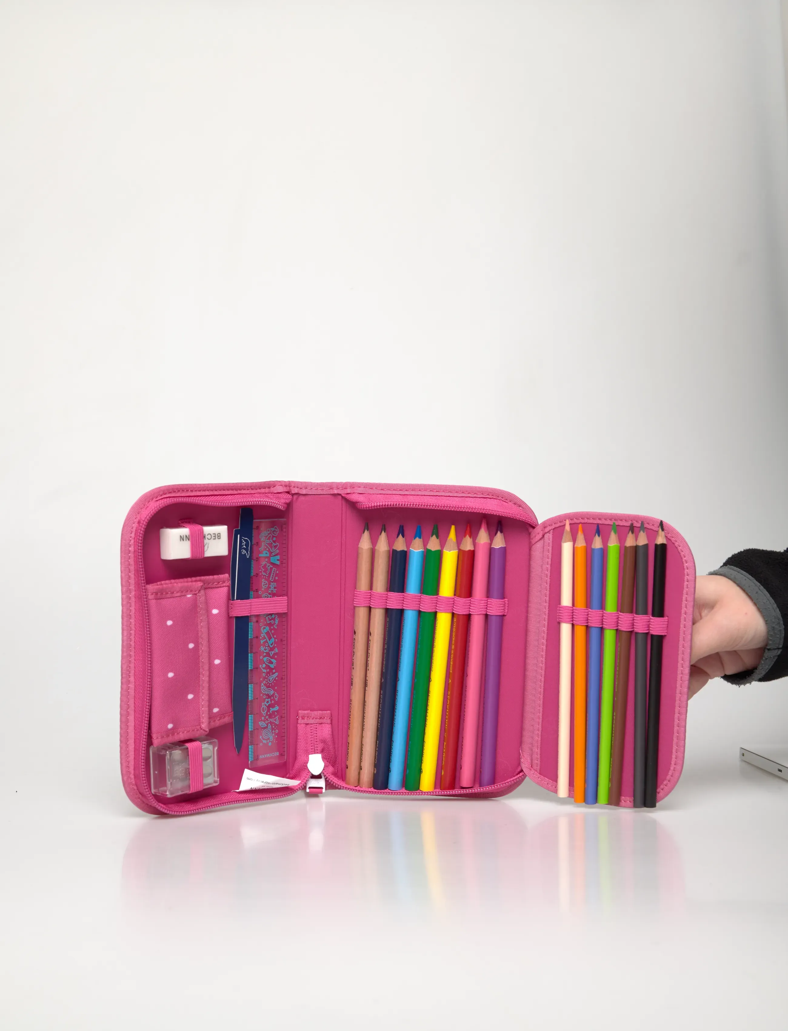 Beckmann Norway - Single section pencil case with content, Strawberry - penalhuse - pink - 4