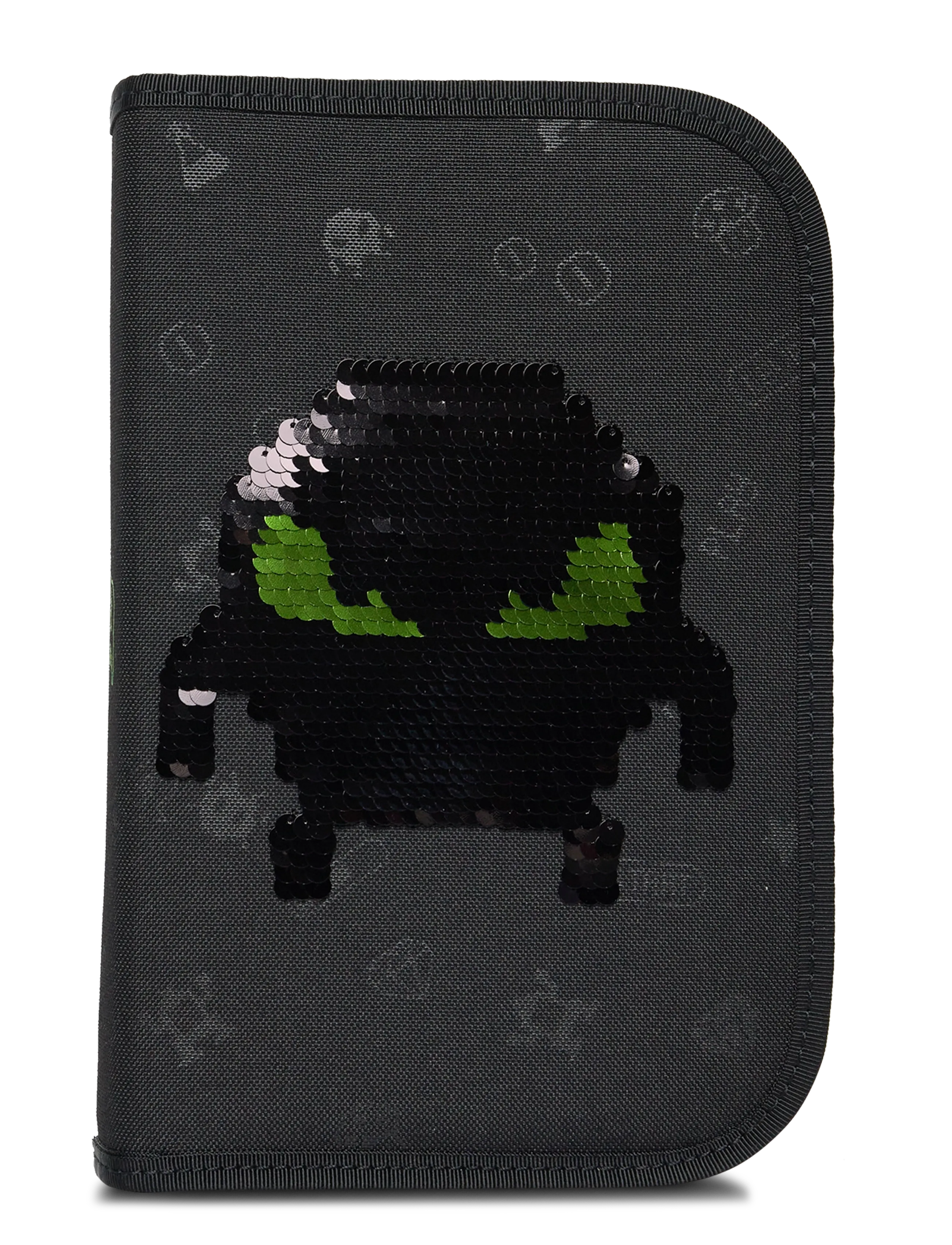 Single section pencil case with content, Pixel - BLACK