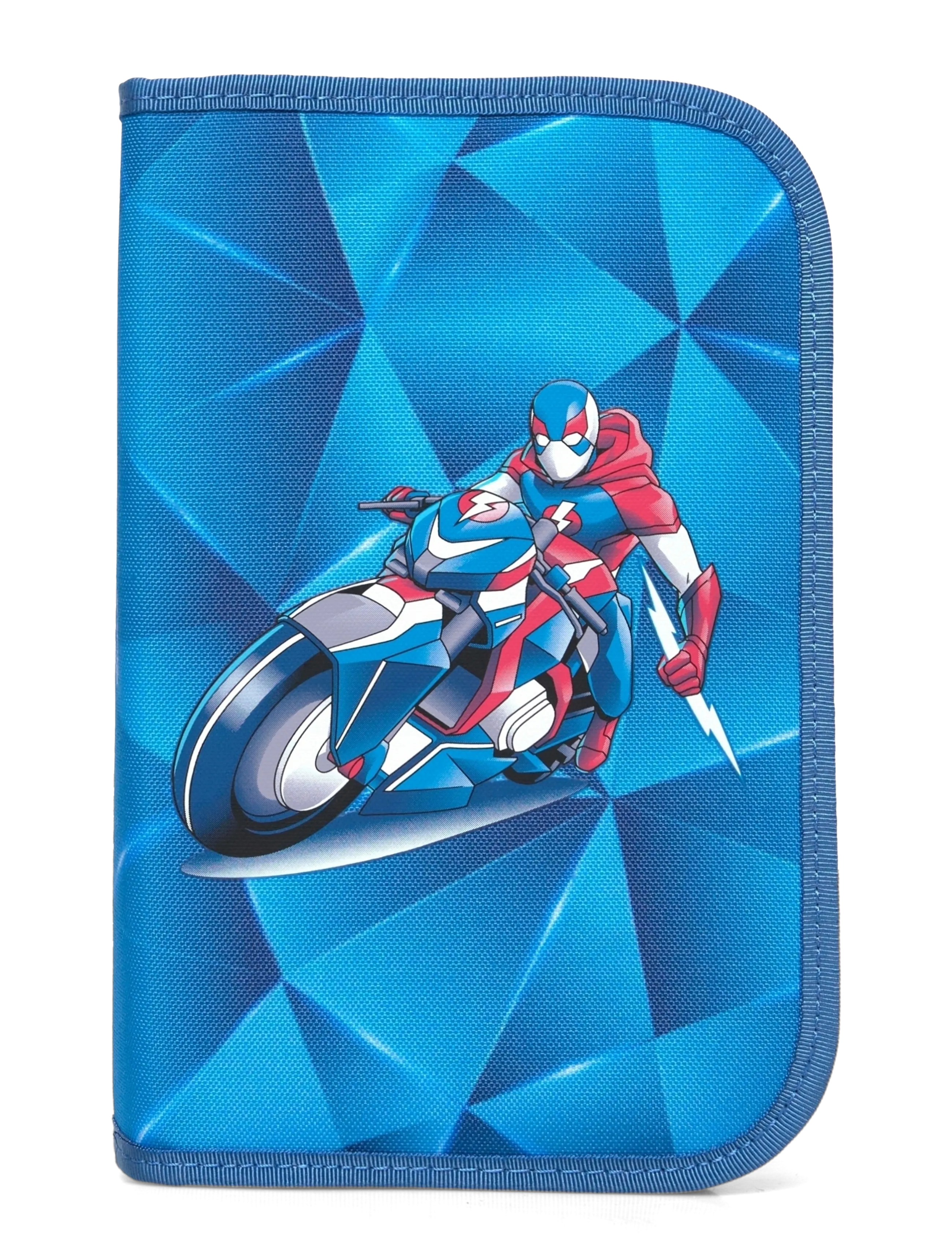 Single section pencil case with content, Blue Lightning - BLUE