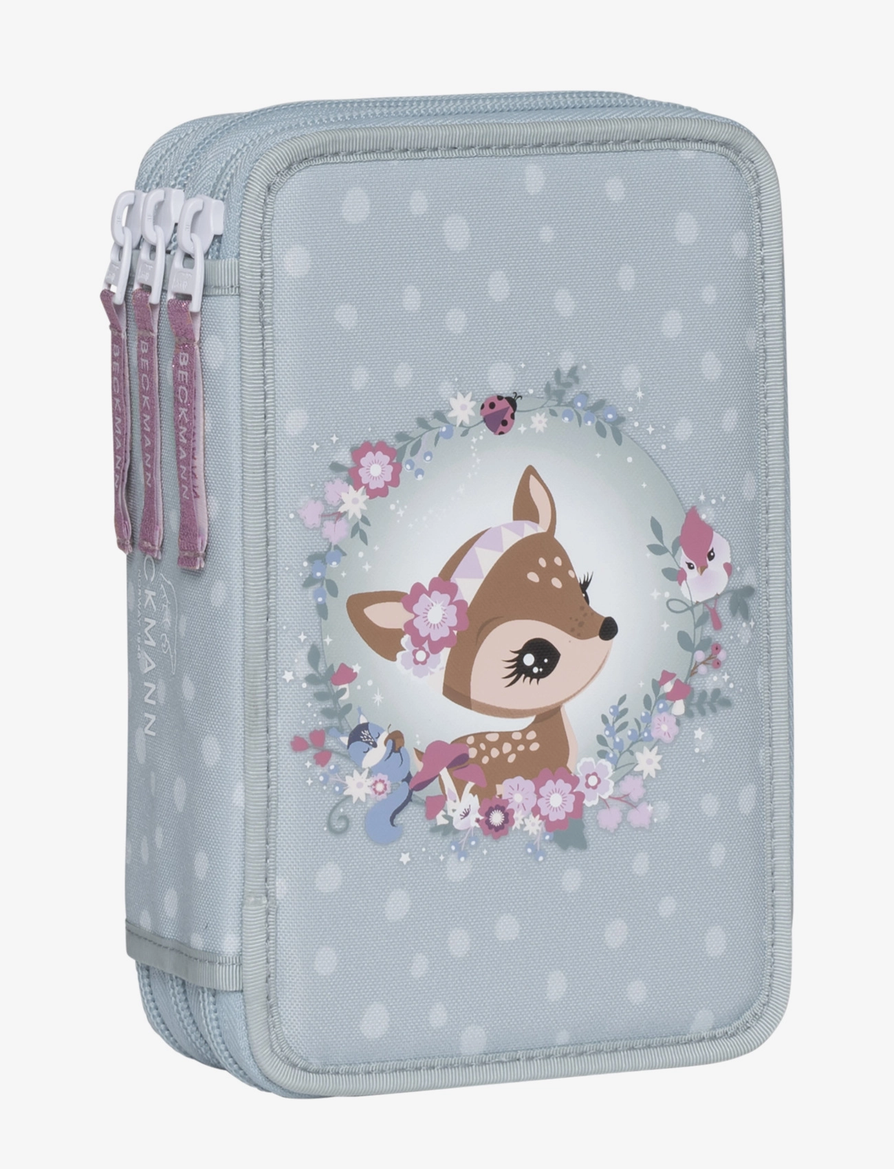Three section pencil case w/content, Forest Deer Dusty Mint - FOREST DEER DUSTY MINT