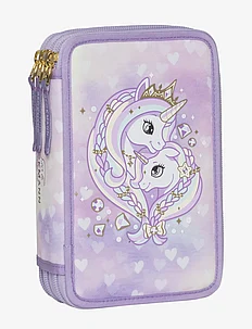 Three section pencil case w/content, Unicorn Princess Purple, Beckmann of Norway
