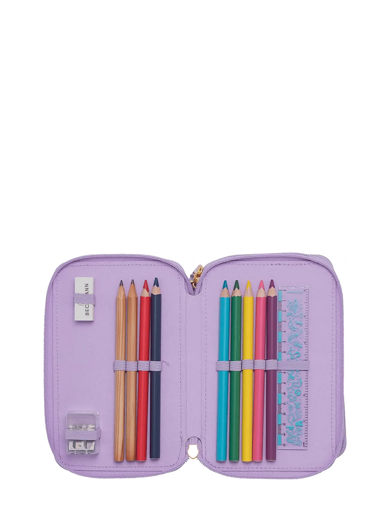 Beckmann Norway - Three section pencil case w/content, Unicorn Princess Purple - penalhuse - unicorn princess purple - 1