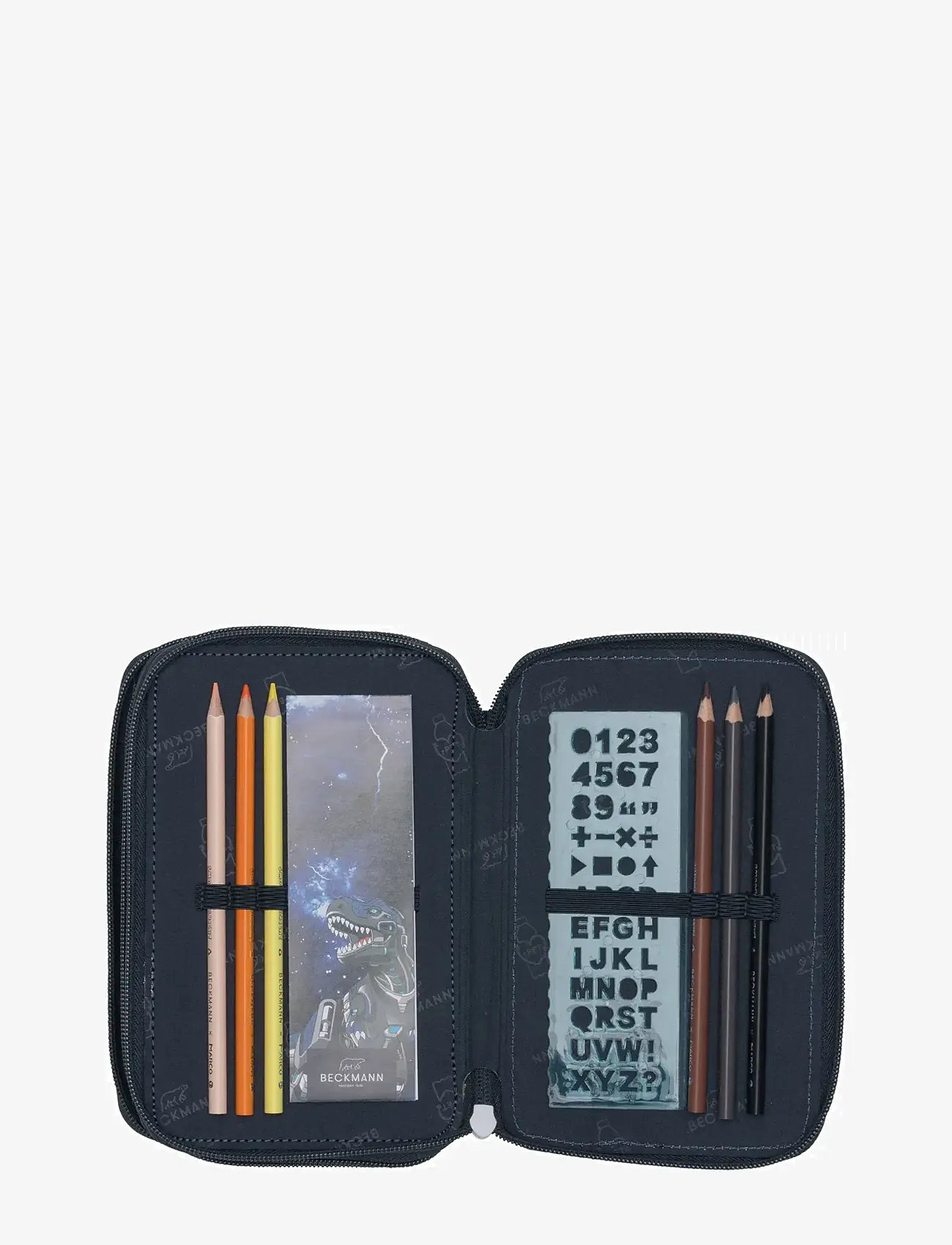 Beckmann Norway - Three section pencil case with content, Tech Rex - pennfodral - black - 5