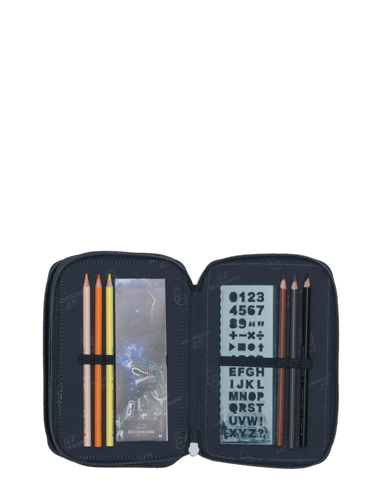 Beckmann Norway - Three section pencil case with content, Tech Rex - pieštukinės - black - 5