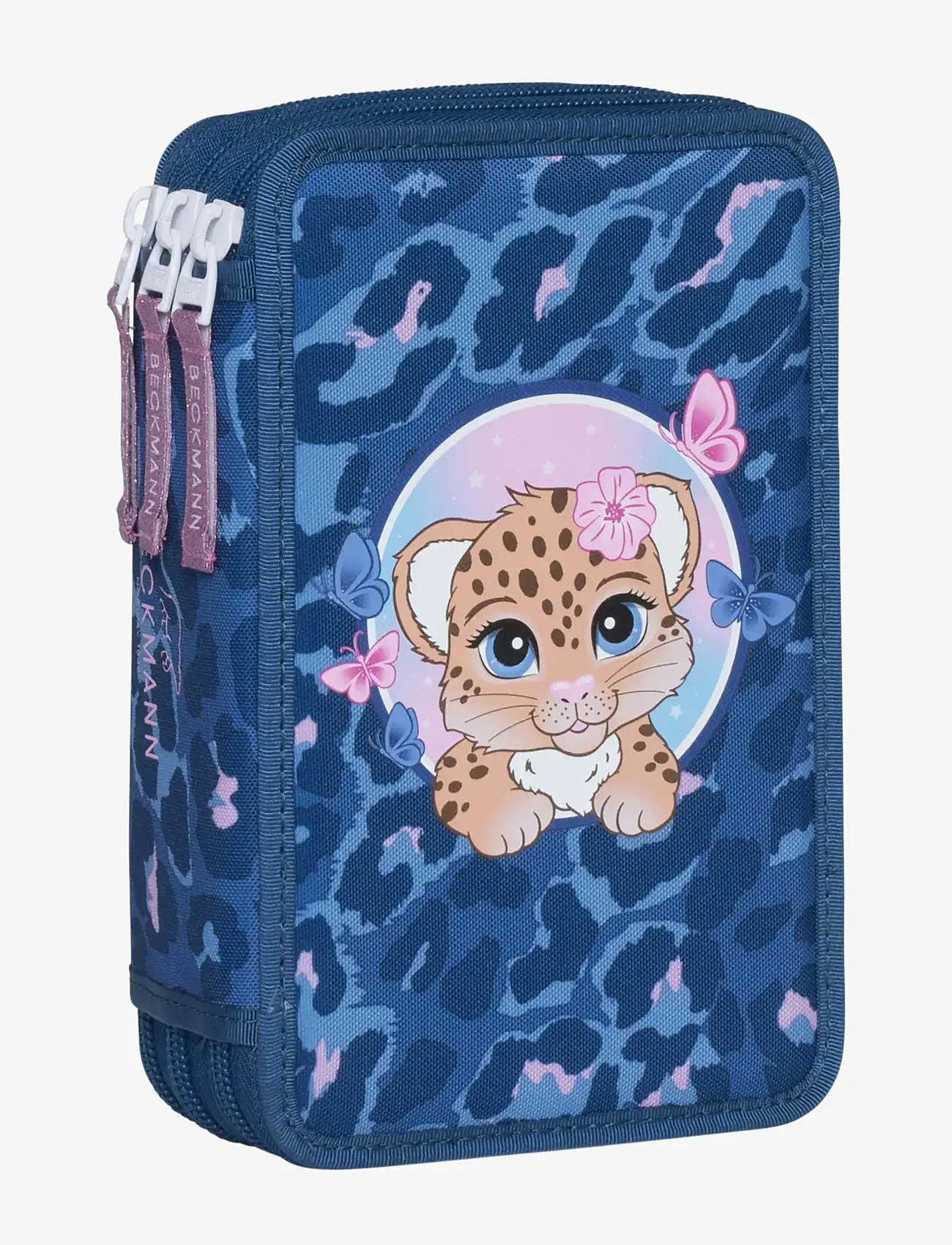 Beckmann Norway - Three section pencil case with content, Cheeta - pinalid - dark blue - 0