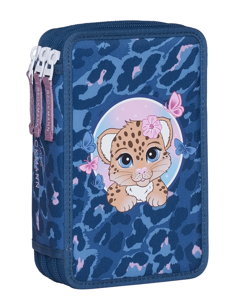 Beckmann Norway - Three section pencil case with content, Cheeta - pinalid - dark blue - 0