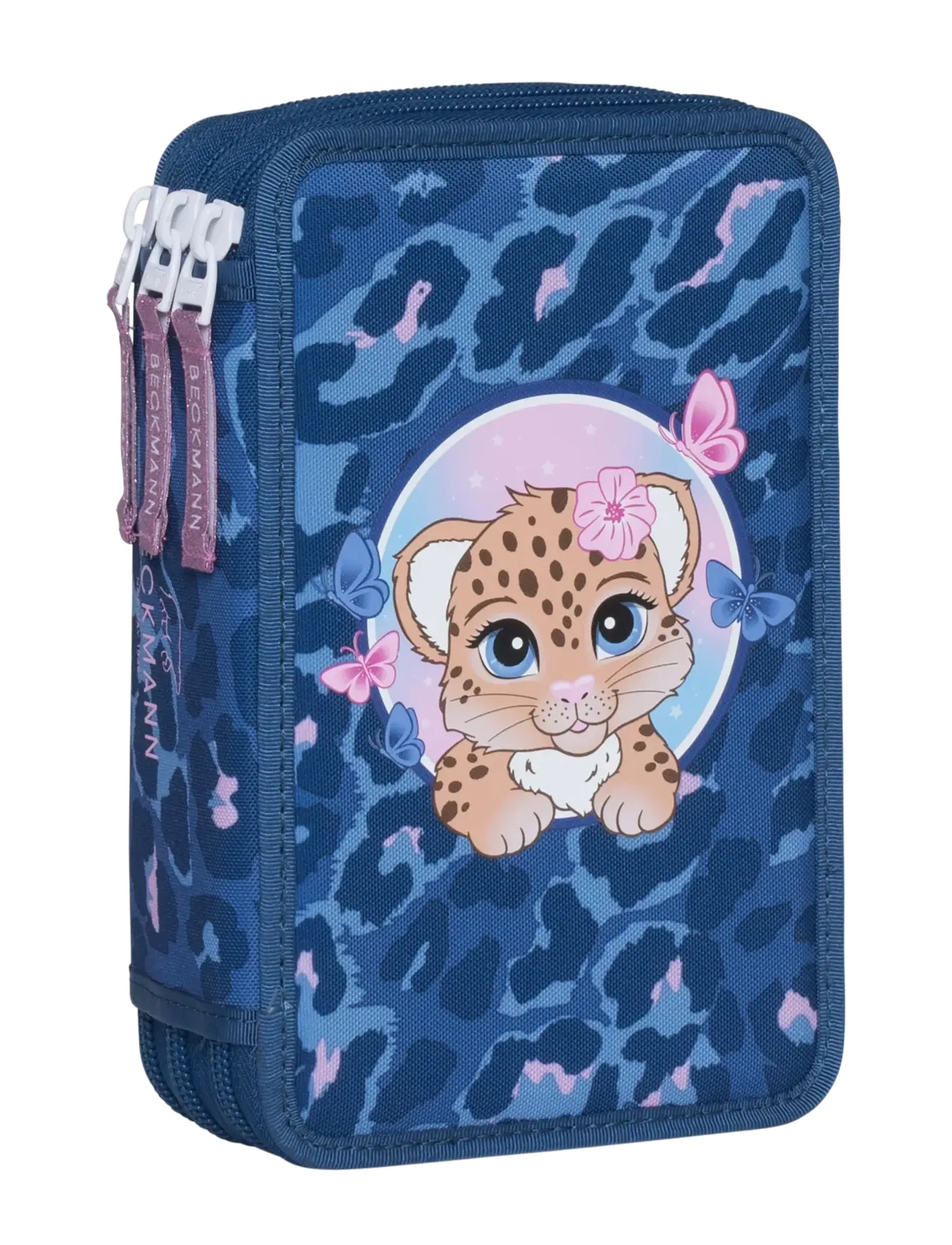 Beckmann Norway Three section pencil case with content, Cheeta - Beckmann Norway - DARK BLUE / blue