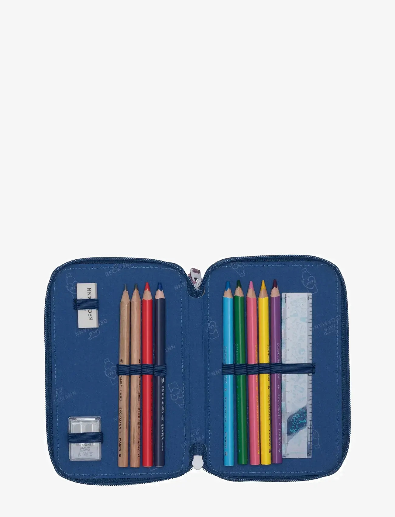 Beckmann Norway - Three section pencil case with content, Cheeta - pinalid - dark blue - 2