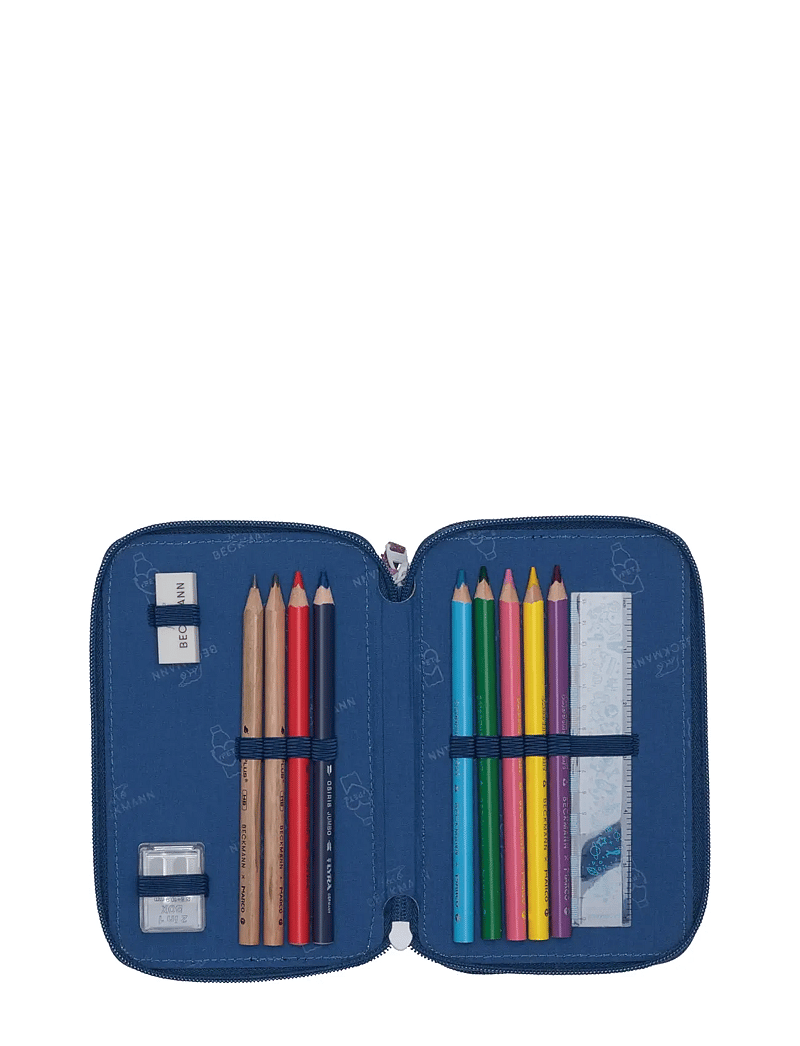 Beckmann Norway - Three section pencil case with content, Cheeta - pinalid - dark blue - 2