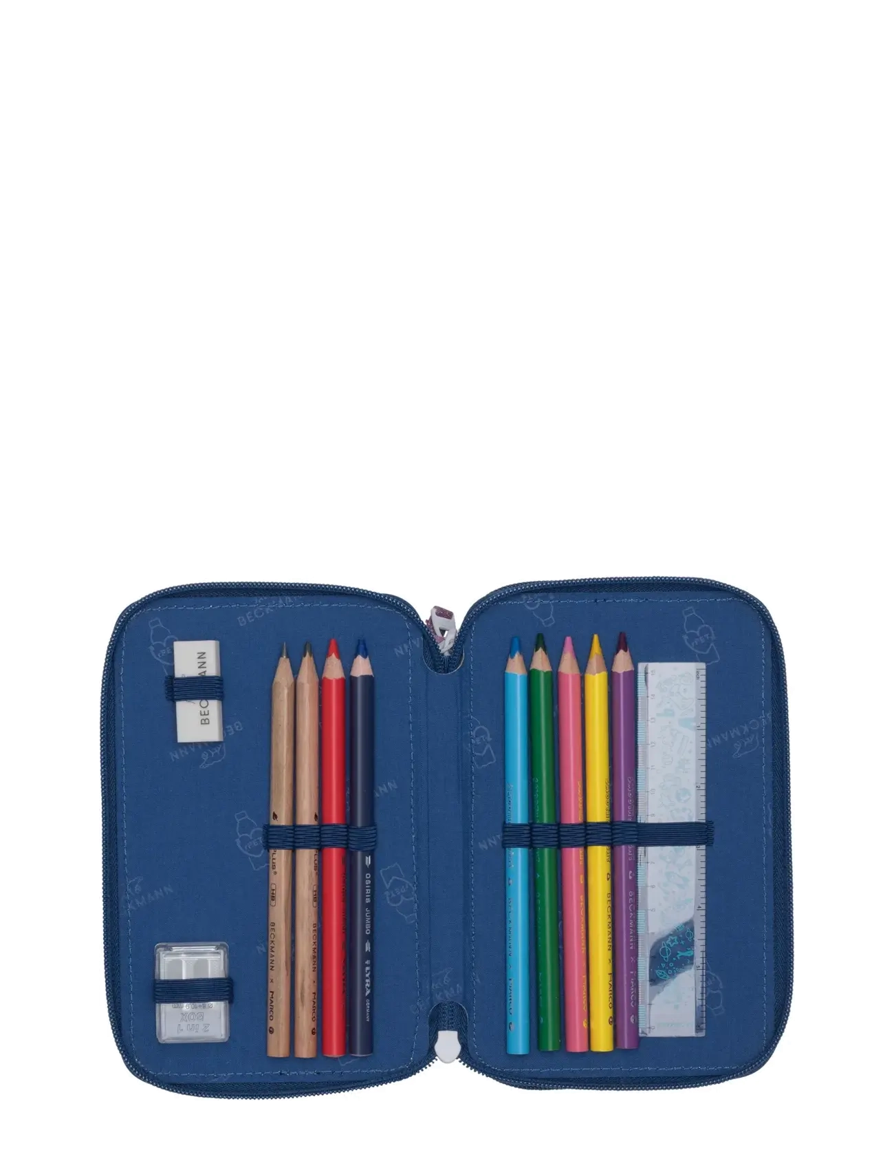 Beckmann Norway - Three section pencil case with content, Cheeta - pinalid - dark blue - 2