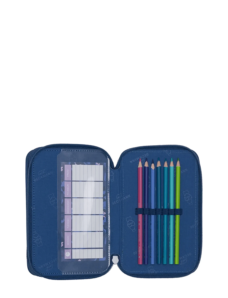 Beckmann Norway - Three section pencil case with content, Cheeta - pinalid - dark blue - 3
