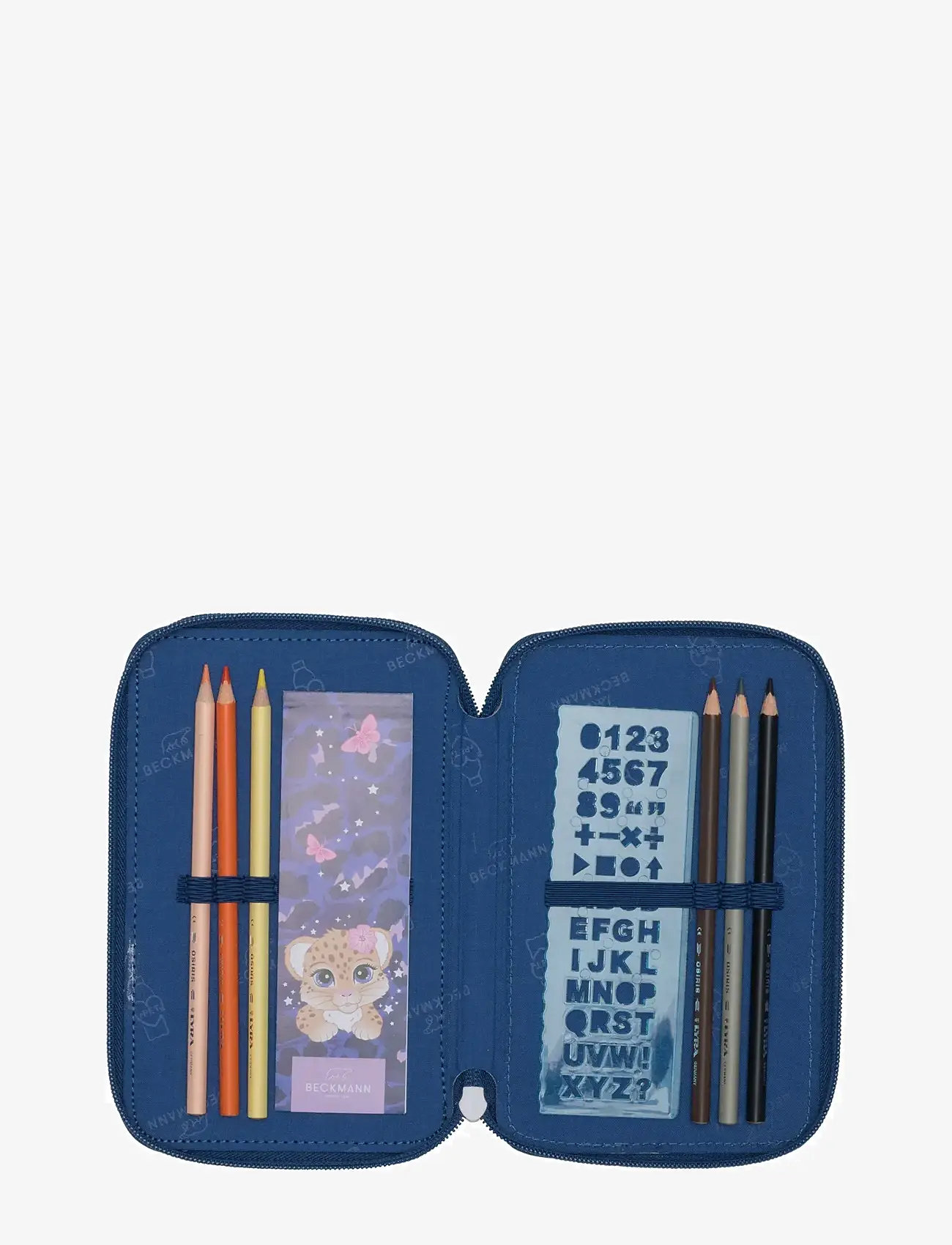 Beckmann Norway - Three section pencil case with content, Cheeta - pinalid - dark blue - 4