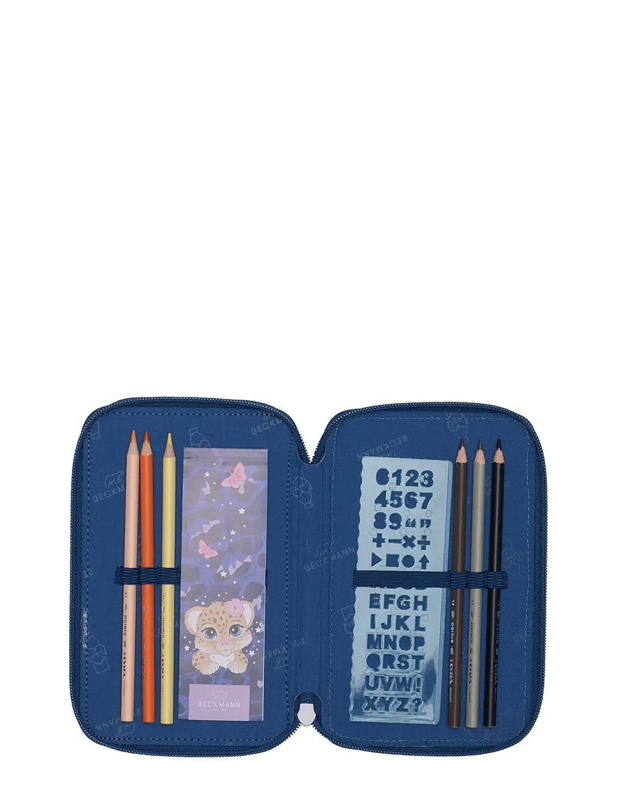 Beckmann Norway - Three section pencil case with content, Cheeta - pinalid - dark blue - 4