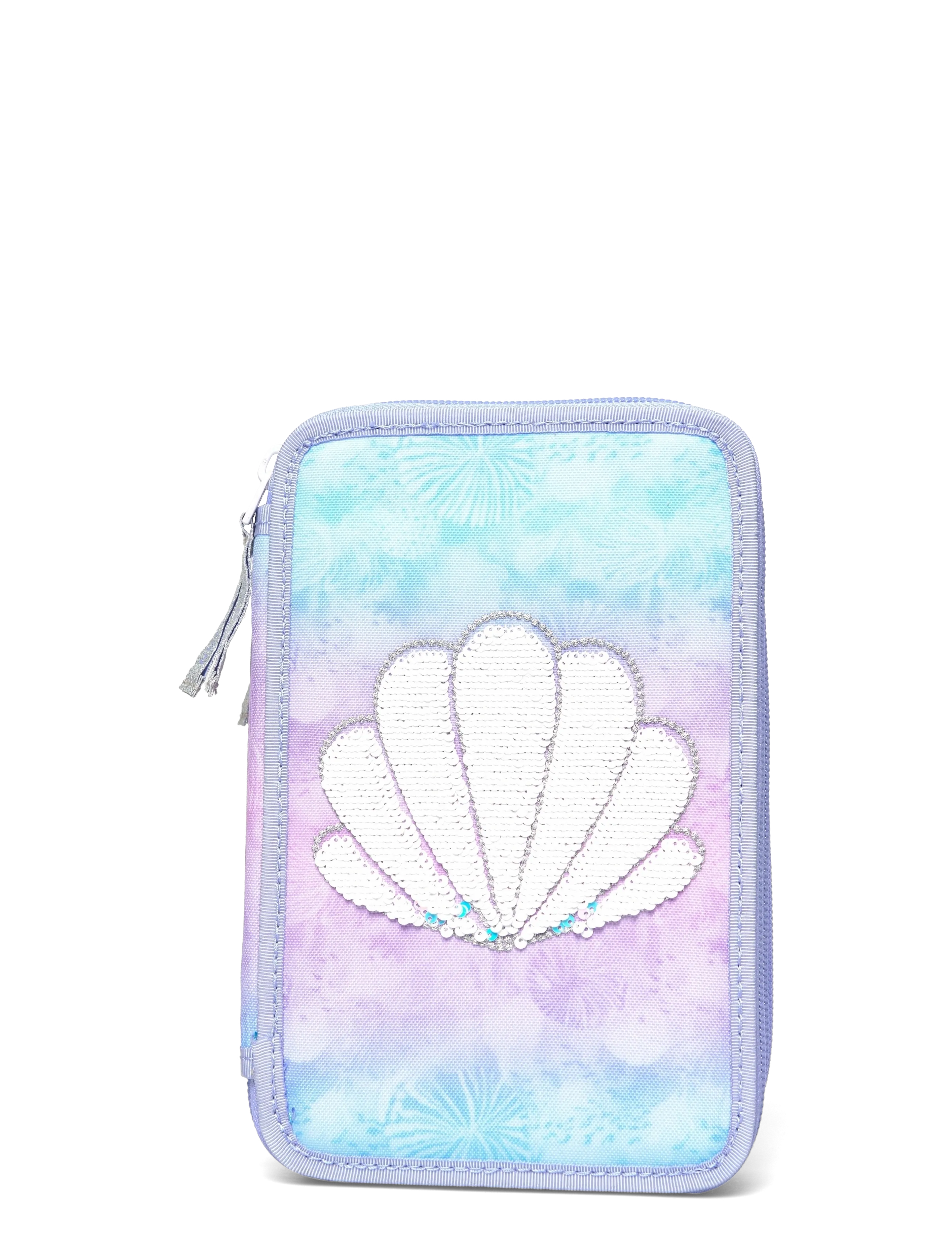 Three section pencil case with content, Seashell - PURPLE