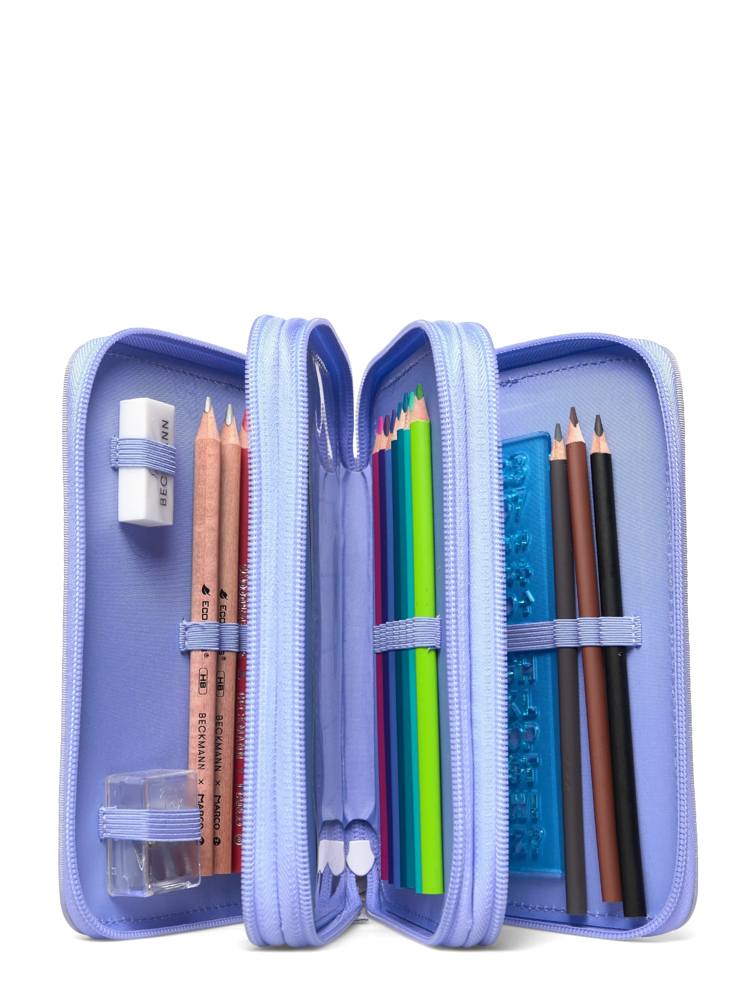 Beckmann Norway - Three section pencil case with content, Seashell - purple - 2