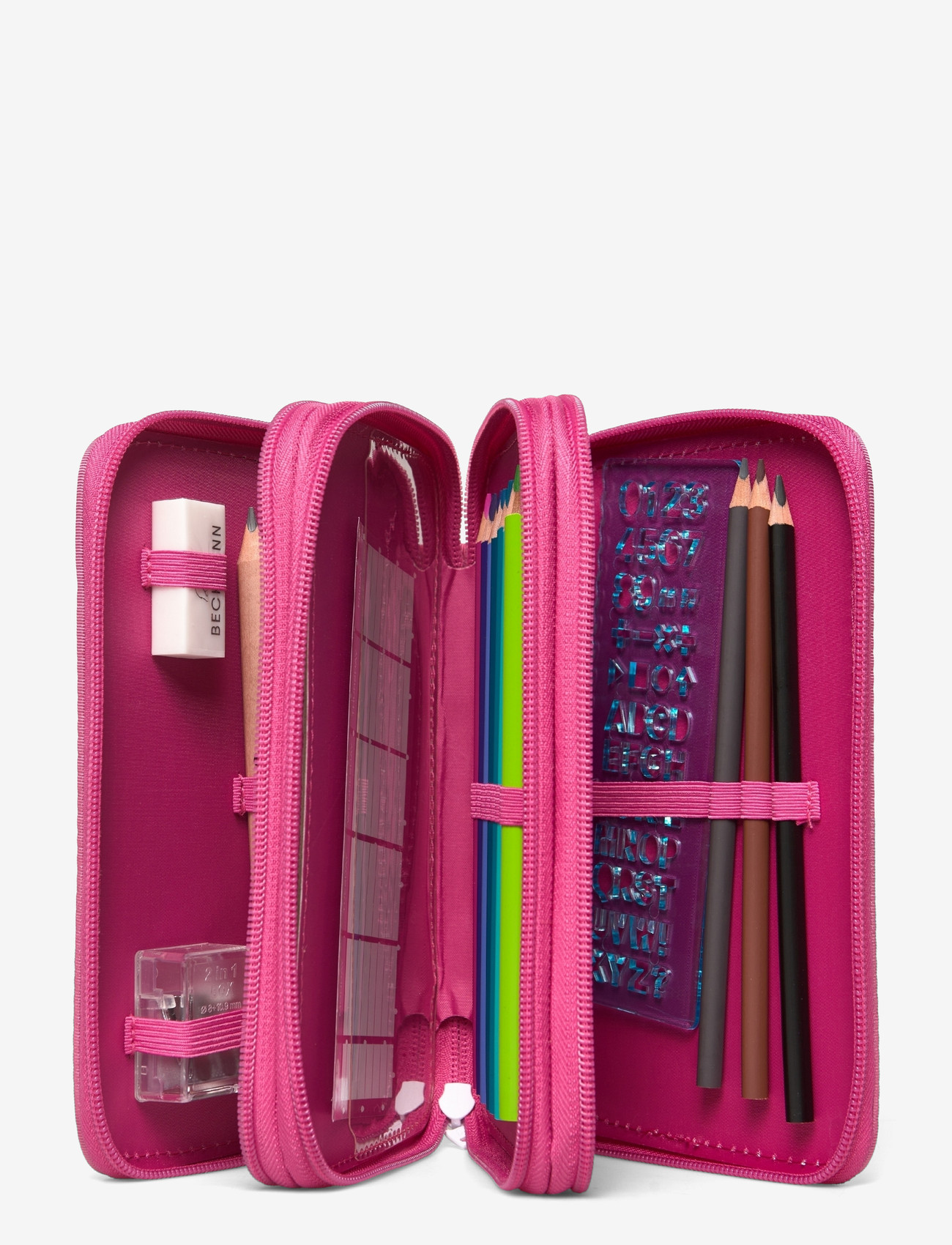 Beckmann Norway - Three section pencil case with content, Strawberry - pencil cases - pink - 2