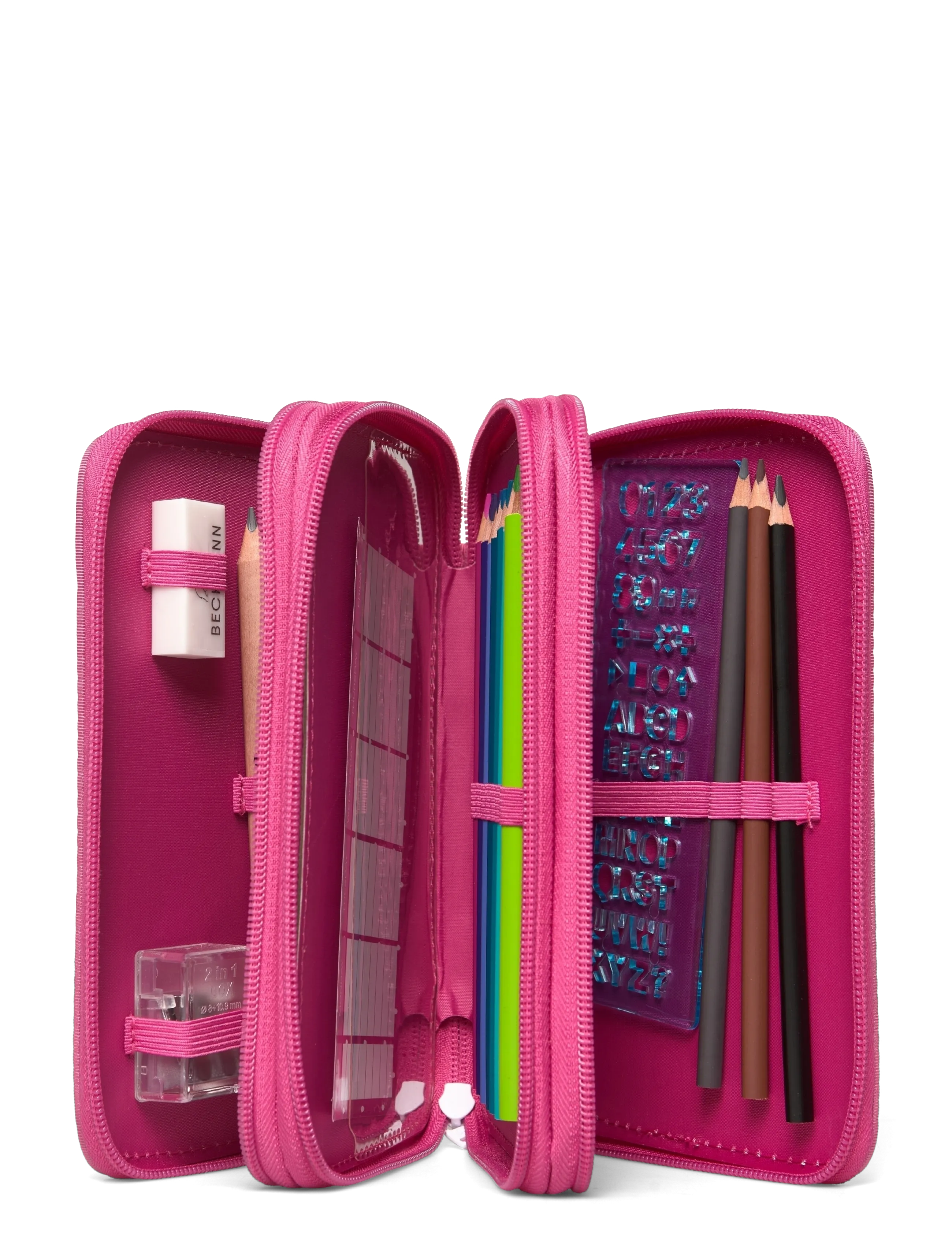 Beckmann Norway - Three section pencil case with content, Strawberry - penalhuse - pink - 2