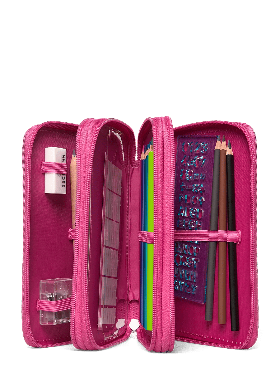 Beckmann Norway - Three section pencil case with content, Strawberry - penalhuse - pink - 2