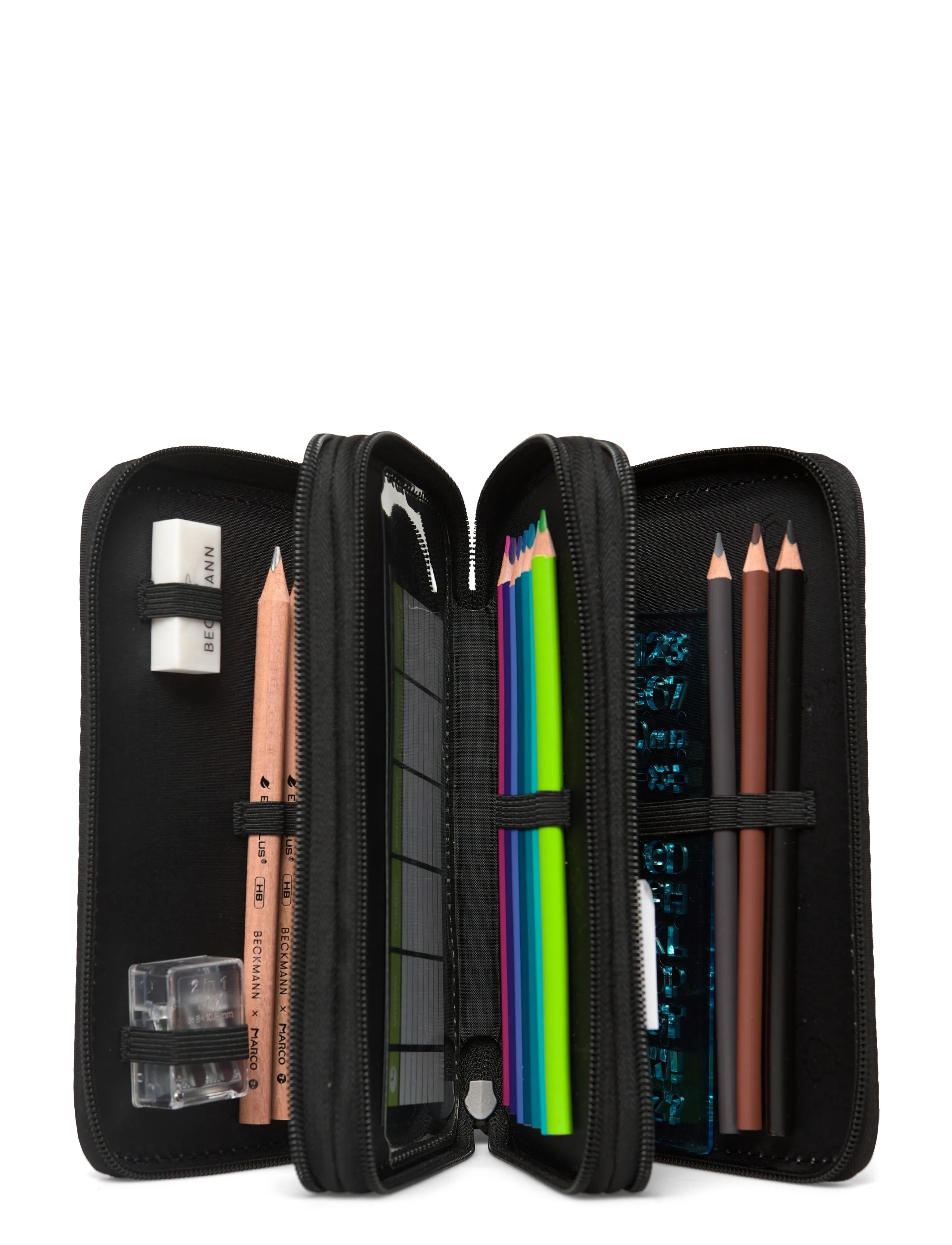 Beckmann Norway - Three section pencil case with content, Pixel - black - 2