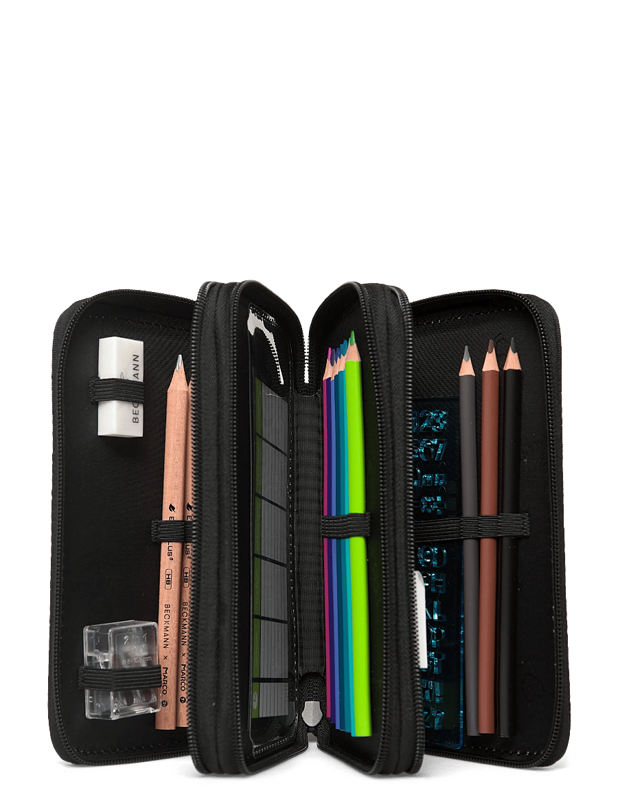 Beckmann Norway - Three section pencil case with content, Pixel - black - 2