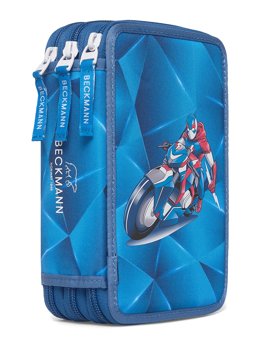 Beckmann Norway - Three section pencil case with content, Blue Lightning - penalhuse - blue - 2